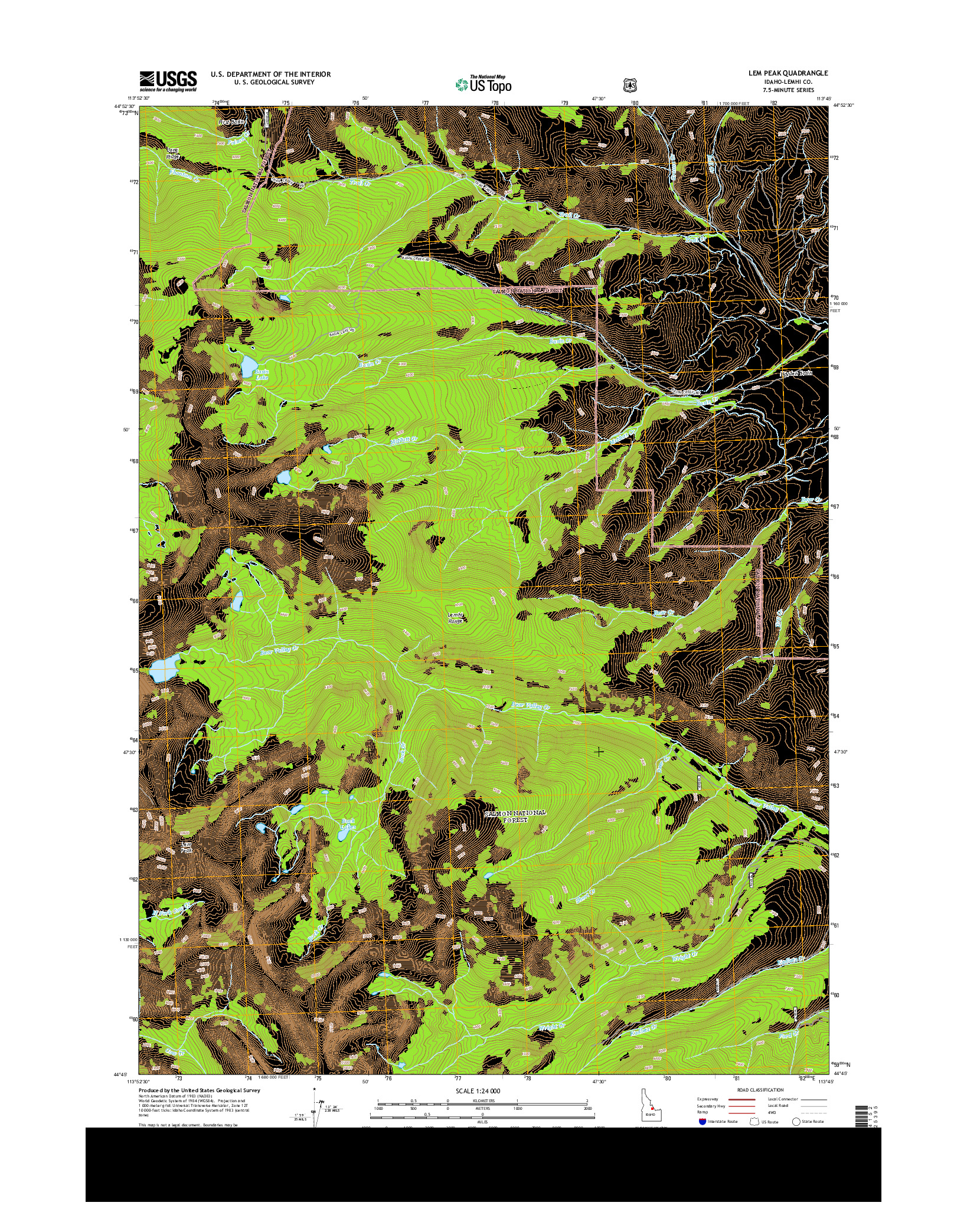 USGS US TOPO 7.5-MINUTE MAP FOR LEM PEAK, ID 2013