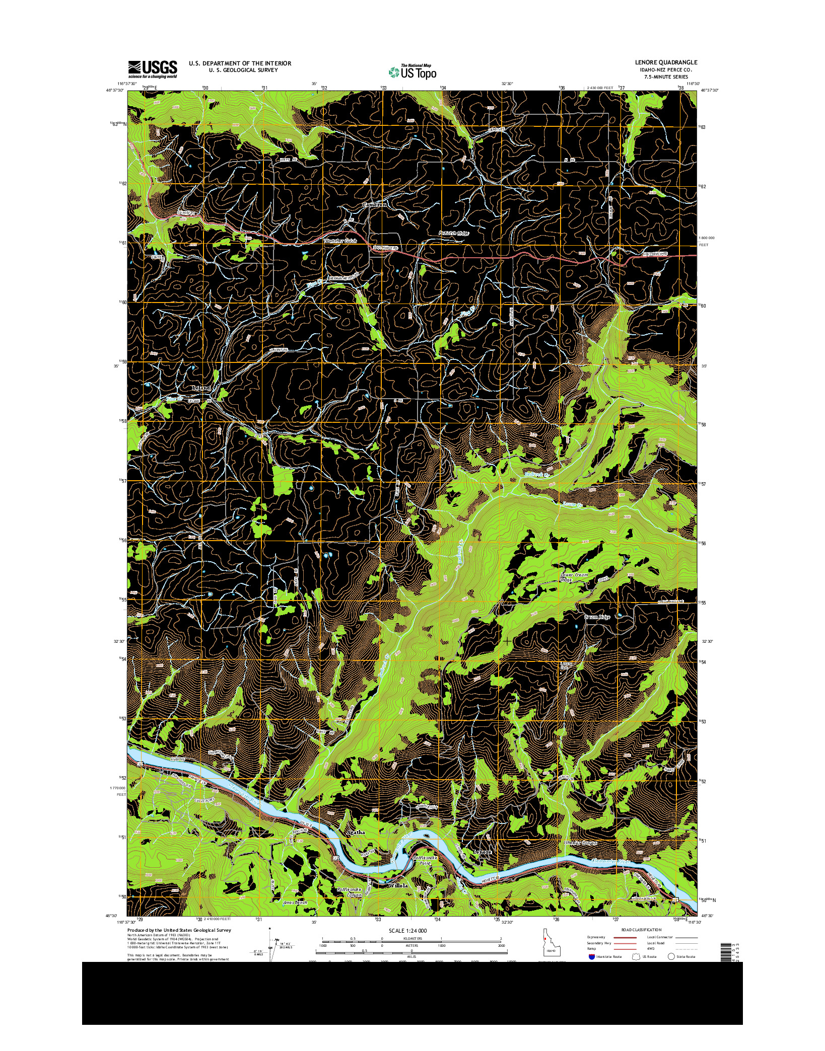 USGS US TOPO 7.5-MINUTE MAP FOR LENORE, ID 2013