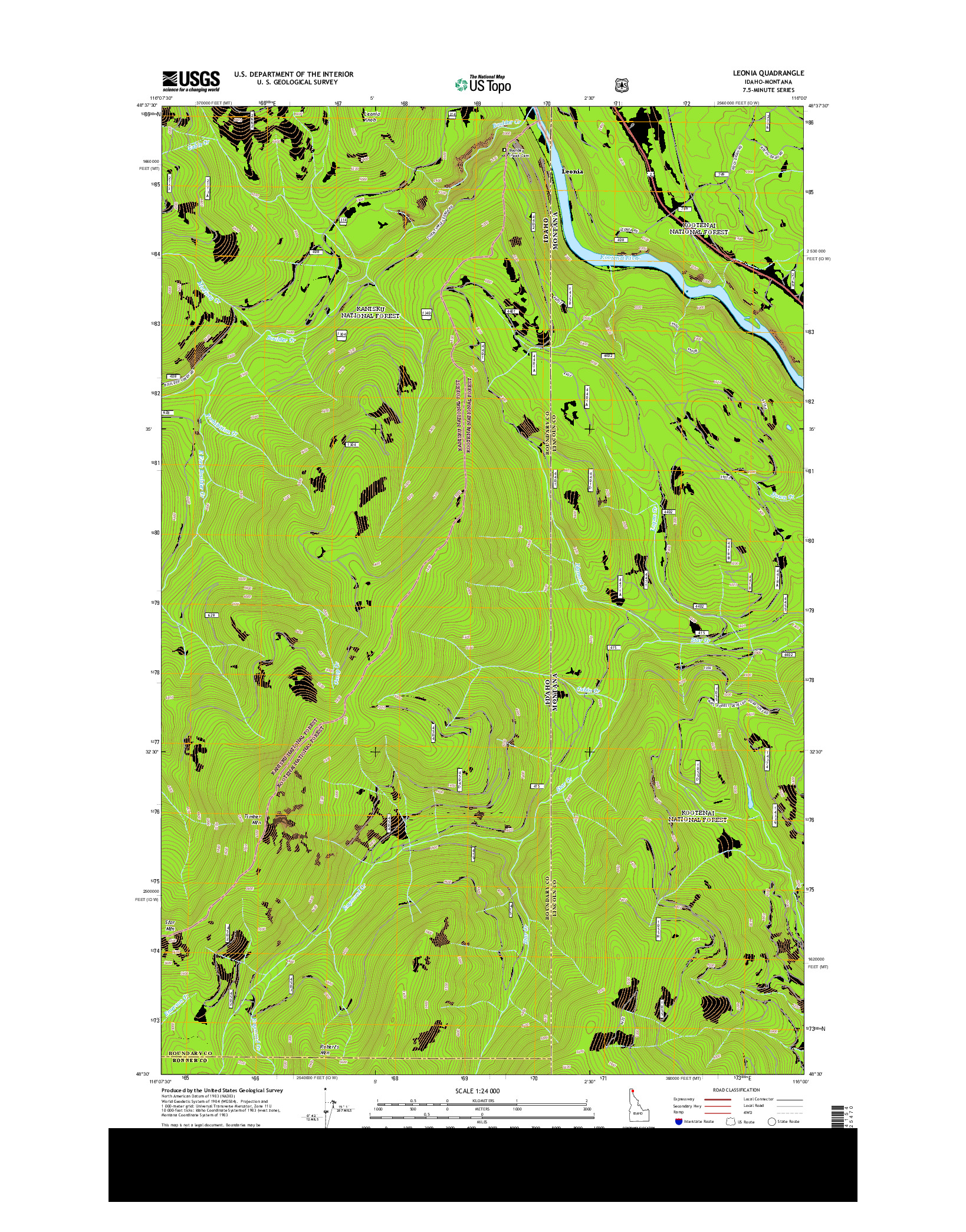USGS US TOPO 7.5-MINUTE MAP FOR LEONIA, ID-MT 2013
