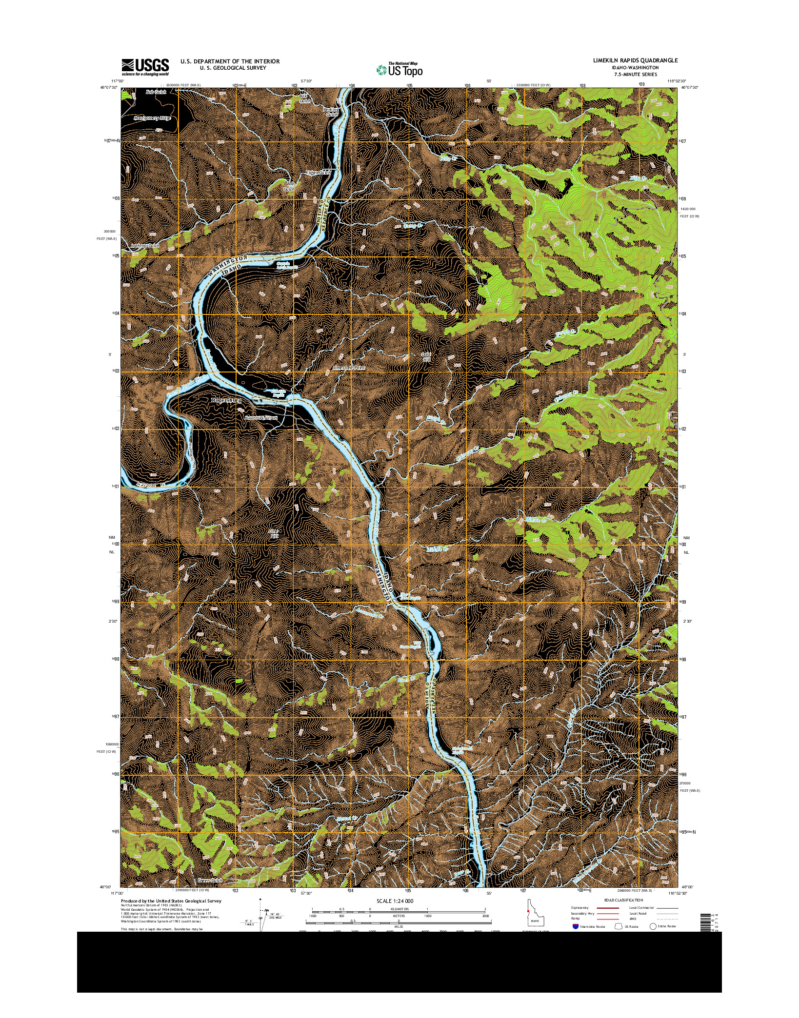 USGS US TOPO 7.5-MINUTE MAP FOR LIMEKILN RAPIDS, ID-WA 2013