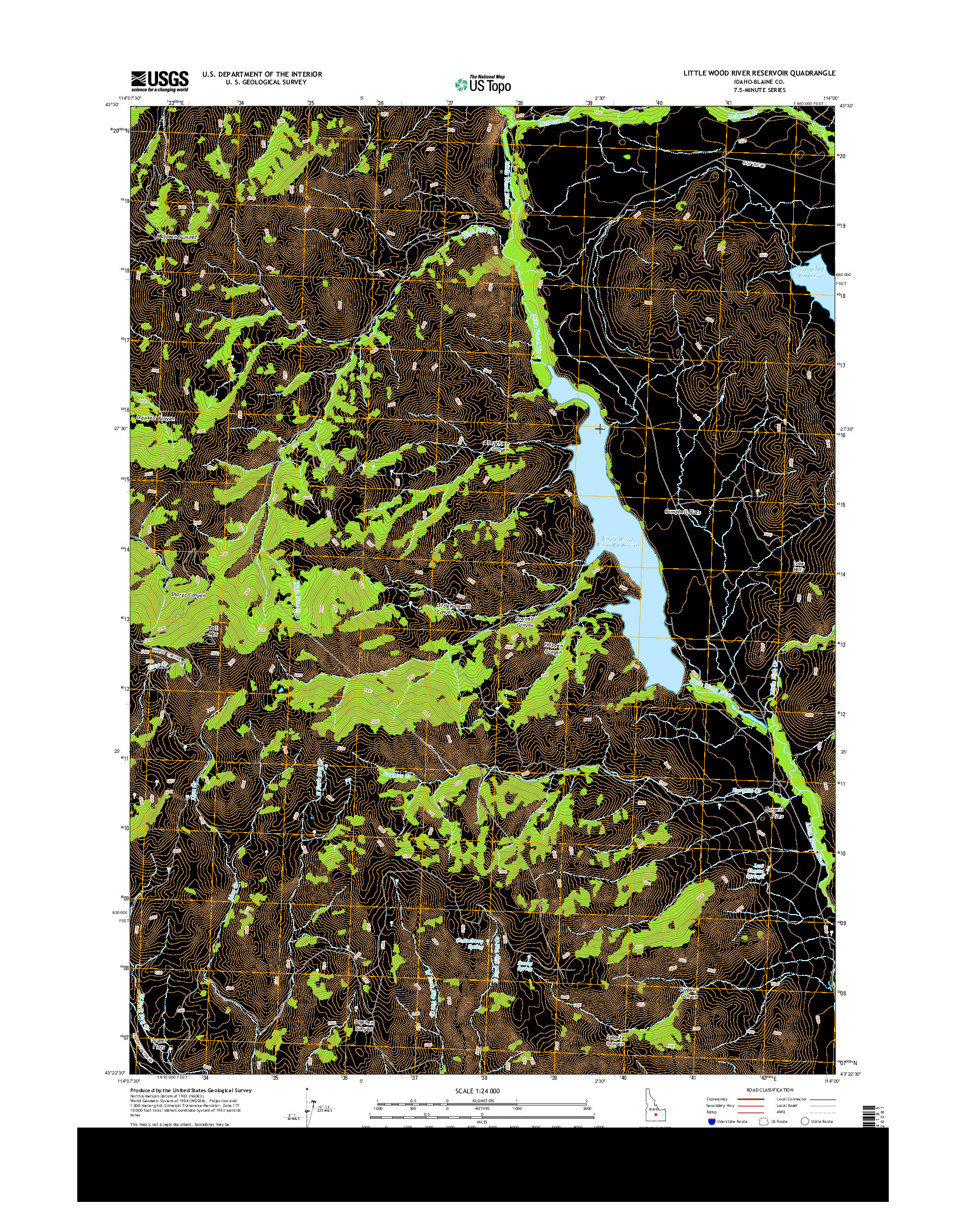 USGS US TOPO 7.5-MINUTE MAP FOR LITTLE WOOD RIVER RESERVOIR, ID 2013