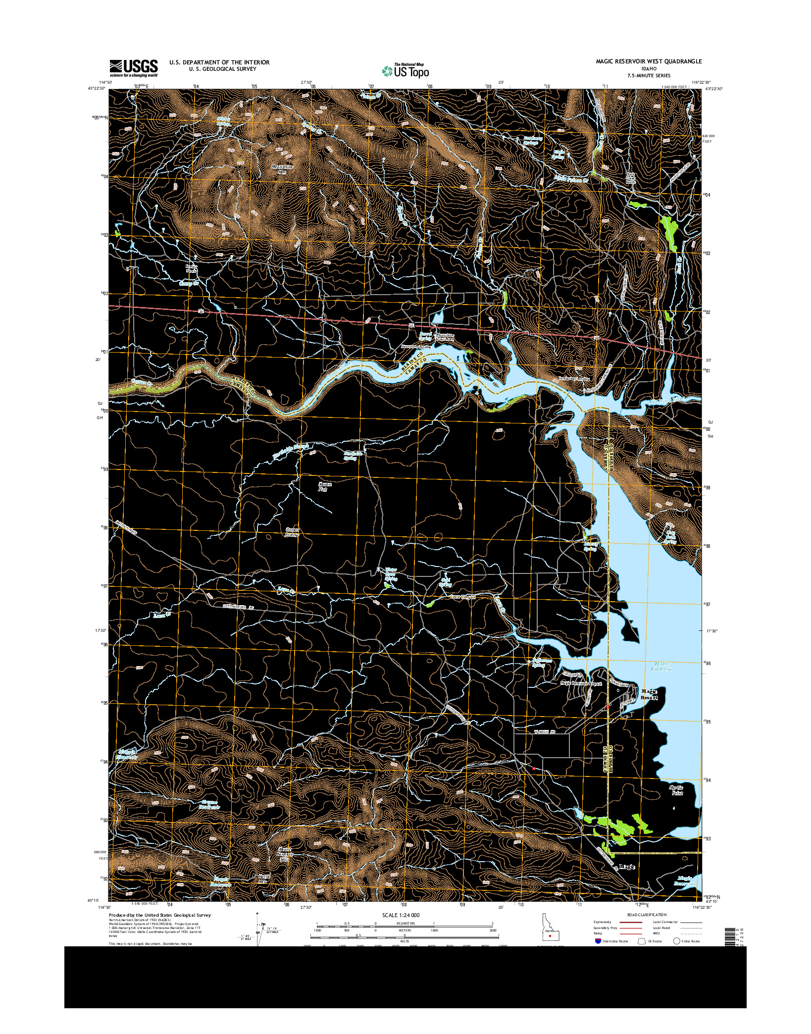 USGS US TOPO 7.5-MINUTE MAP FOR MAGIC RESERVOIR WEST, ID 2013