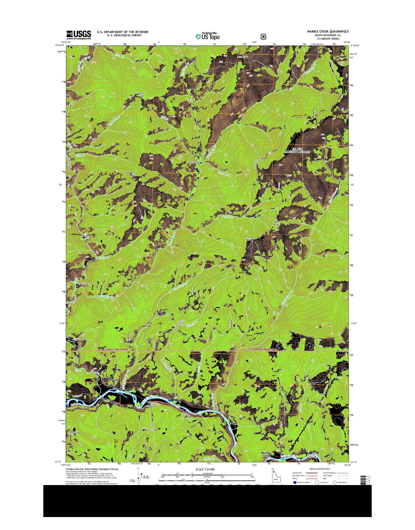 USGS US TOPO 7.5-MINUTE MAP FOR MARBLE CREEK, ID 2013