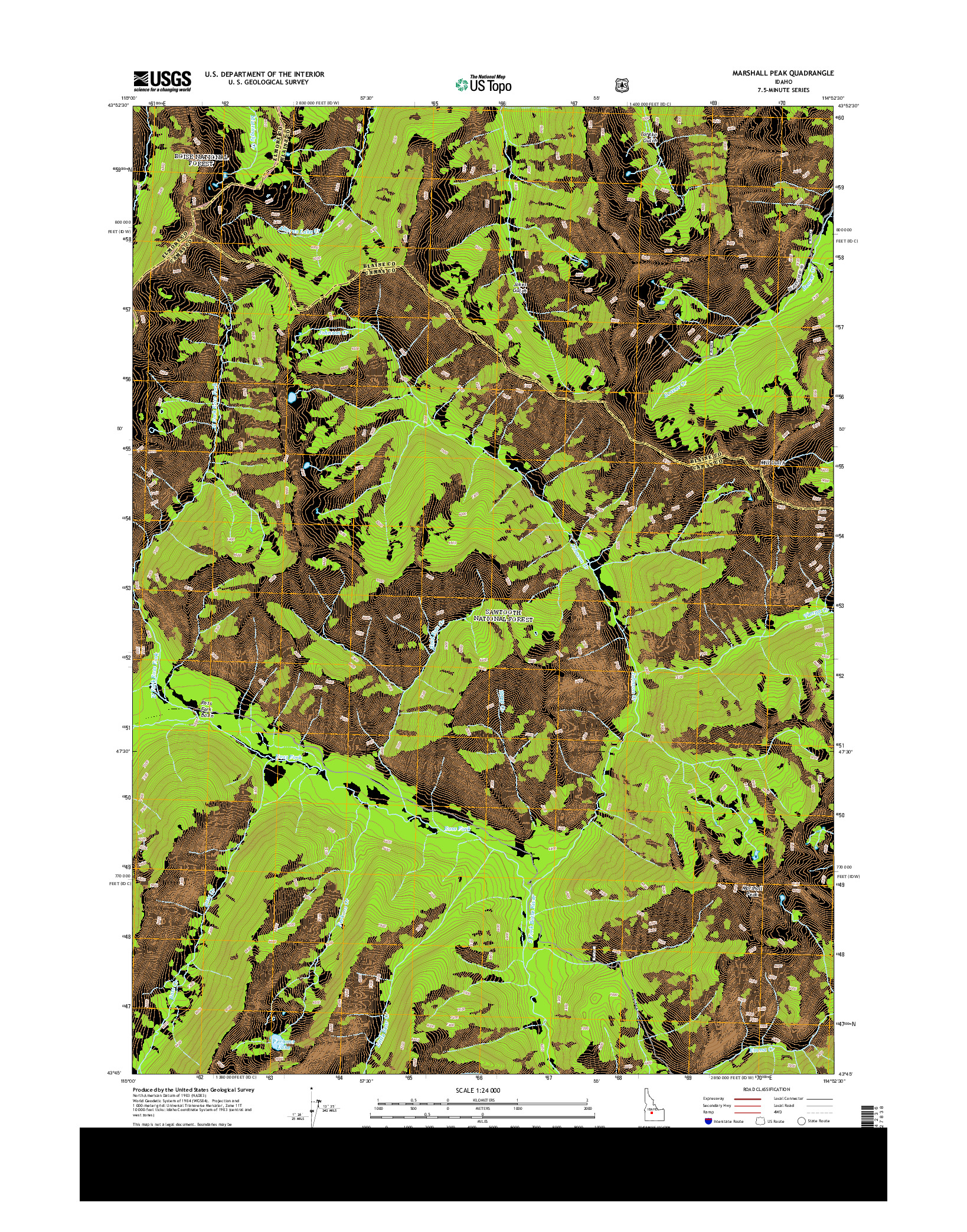 USGS US TOPO 7.5-MINUTE MAP FOR MARSHALL PEAK, ID 2013