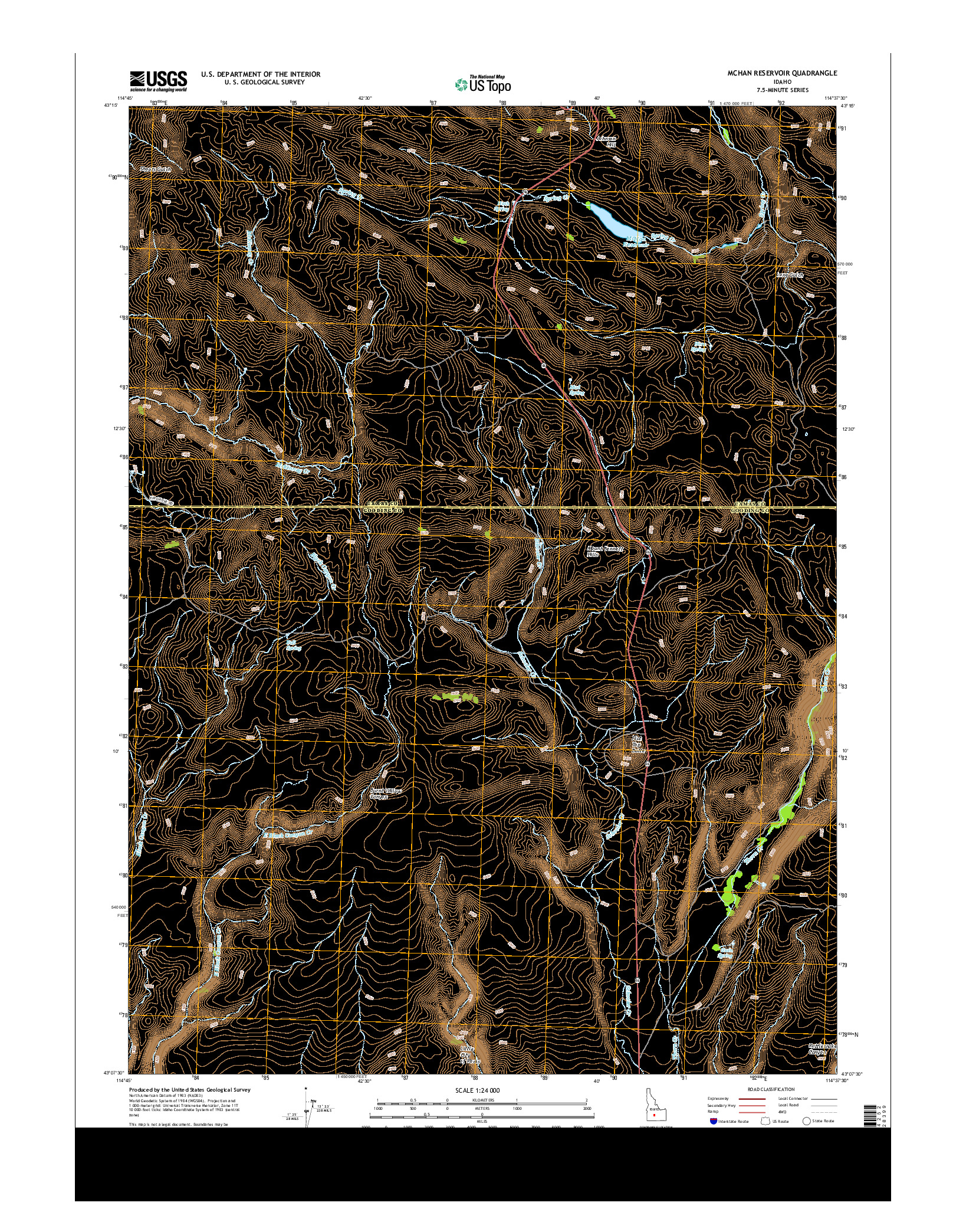 USGS US TOPO 7.5-MINUTE MAP FOR MCHAN RESERVOIR, ID 2013