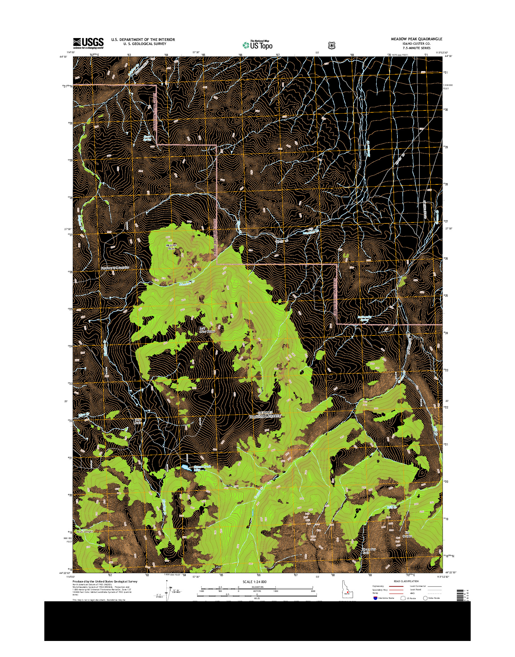 USGS US TOPO 7.5-MINUTE MAP FOR MEADOW PEAK, ID 2013