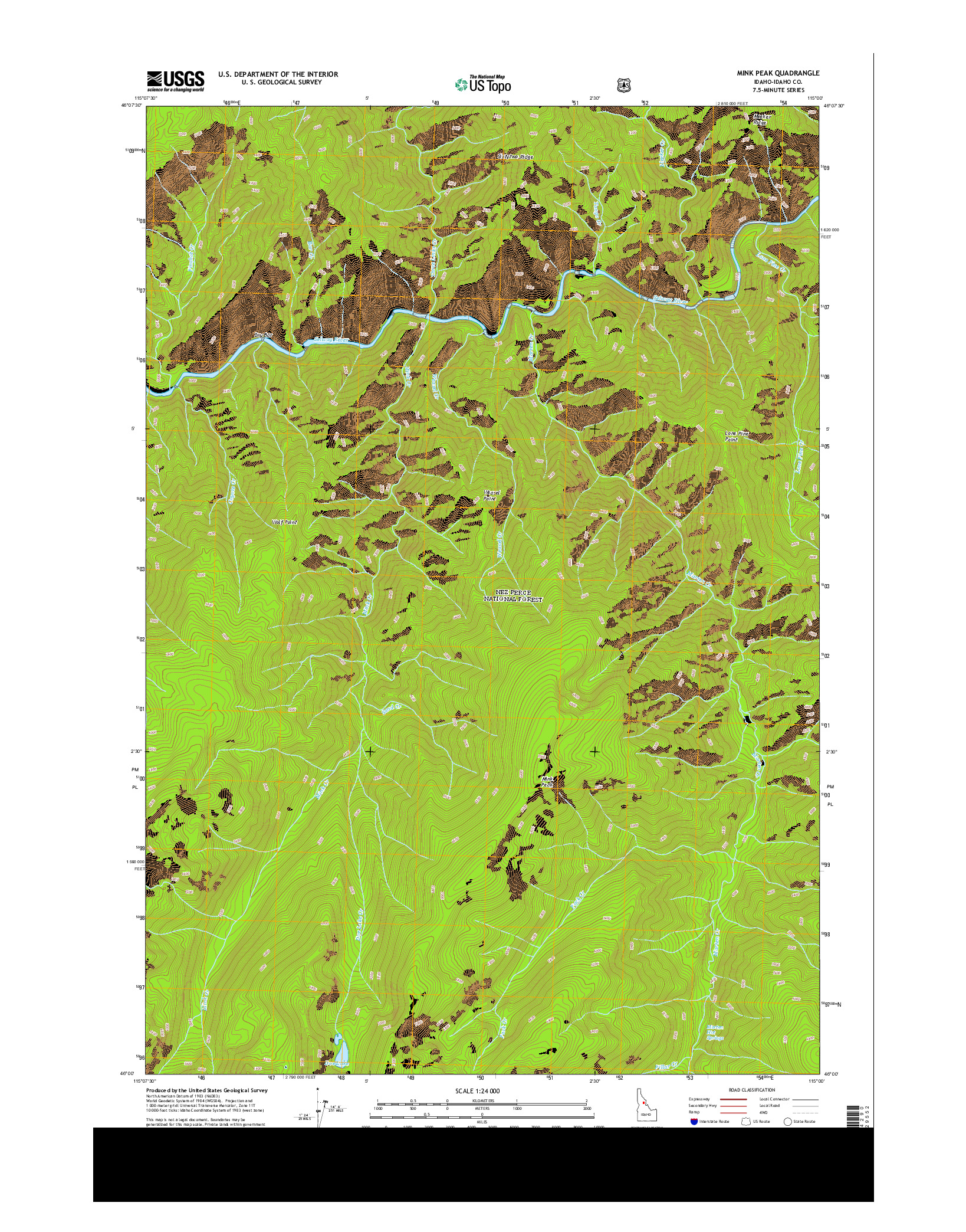 USGS US TOPO 7.5-MINUTE MAP FOR MINK PEAK, ID 2013