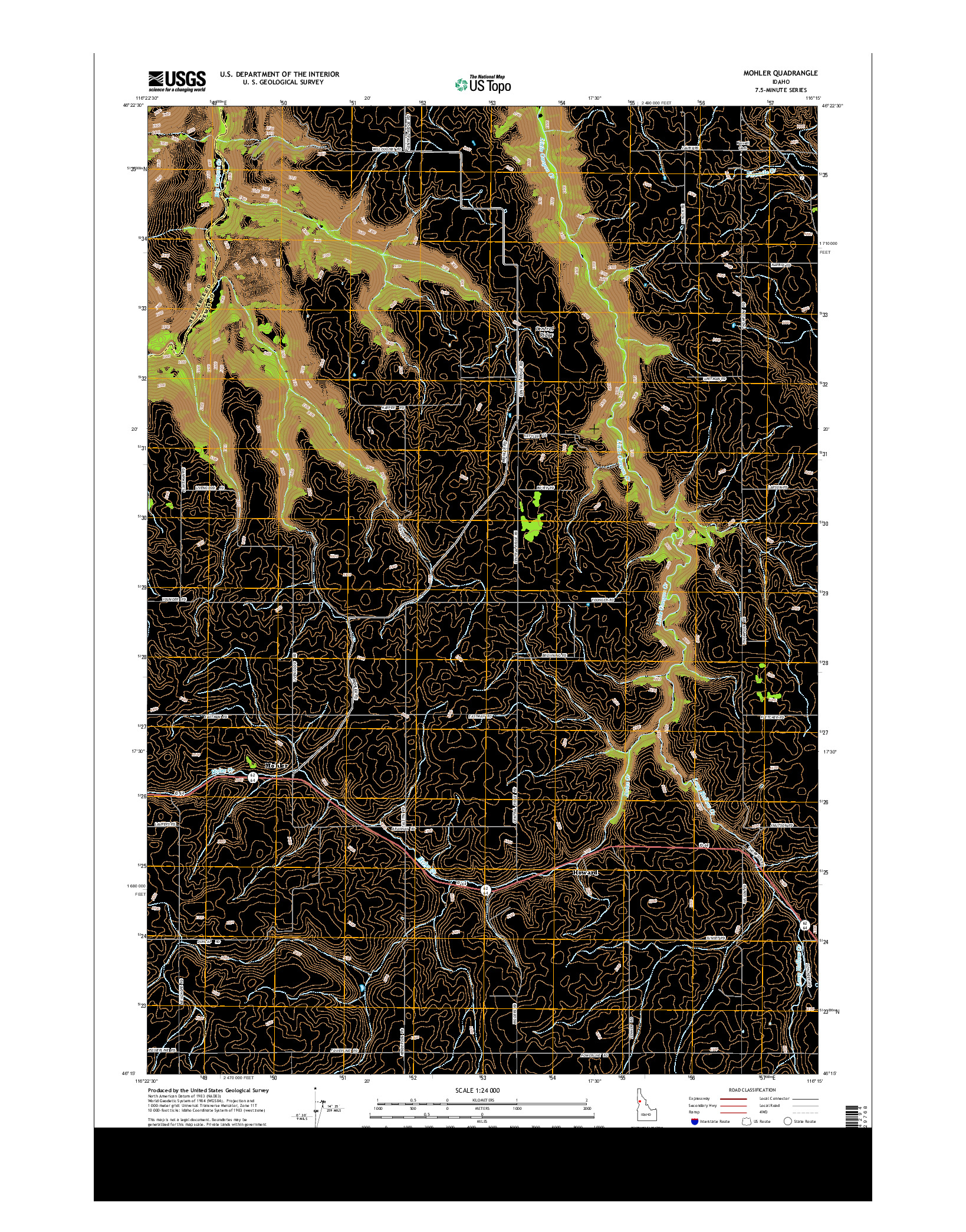USGS US TOPO 7.5-MINUTE MAP FOR MOHLER, ID 2013