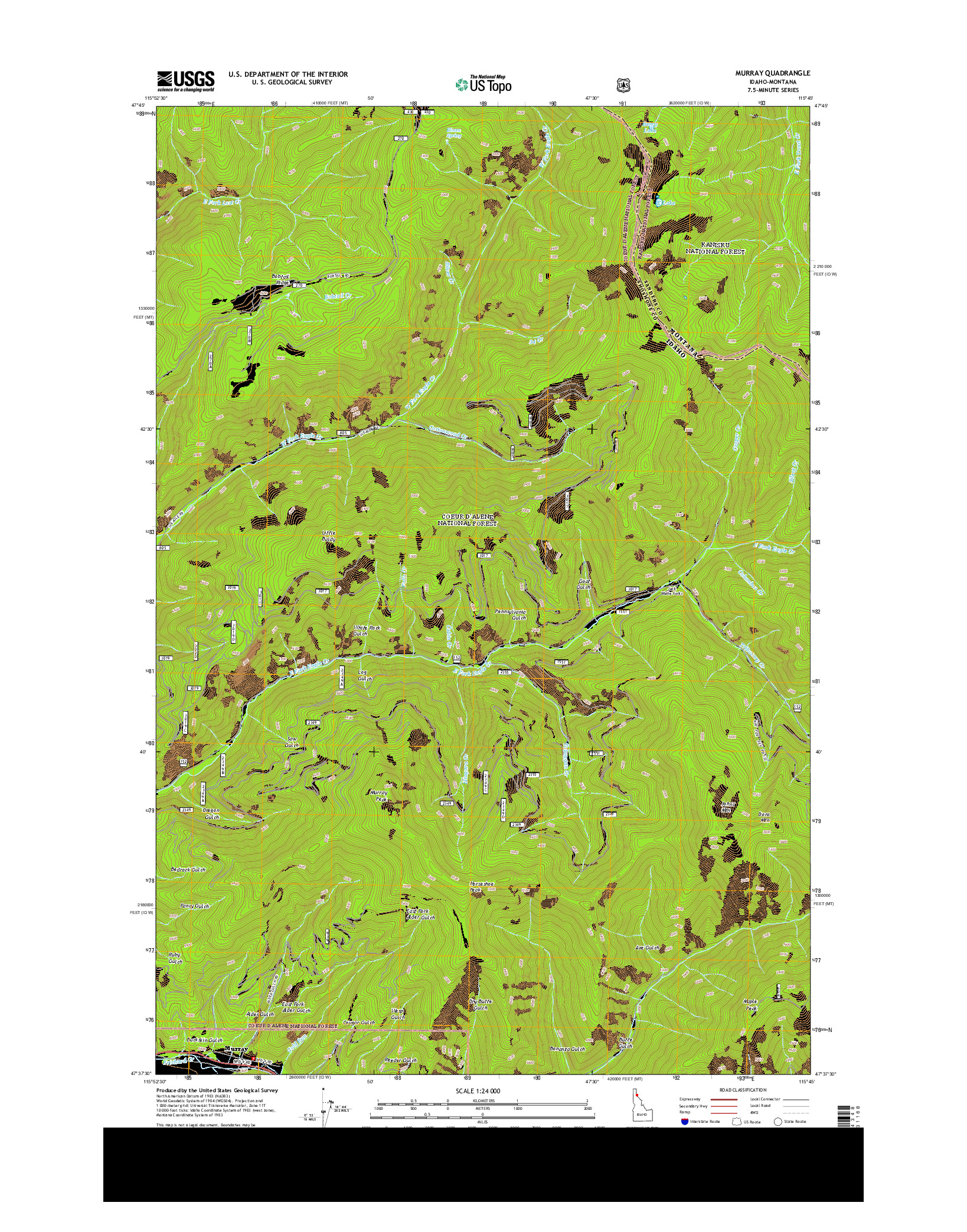 USGS US TOPO 7.5-MINUTE MAP FOR MURRAY, ID-MT 2013