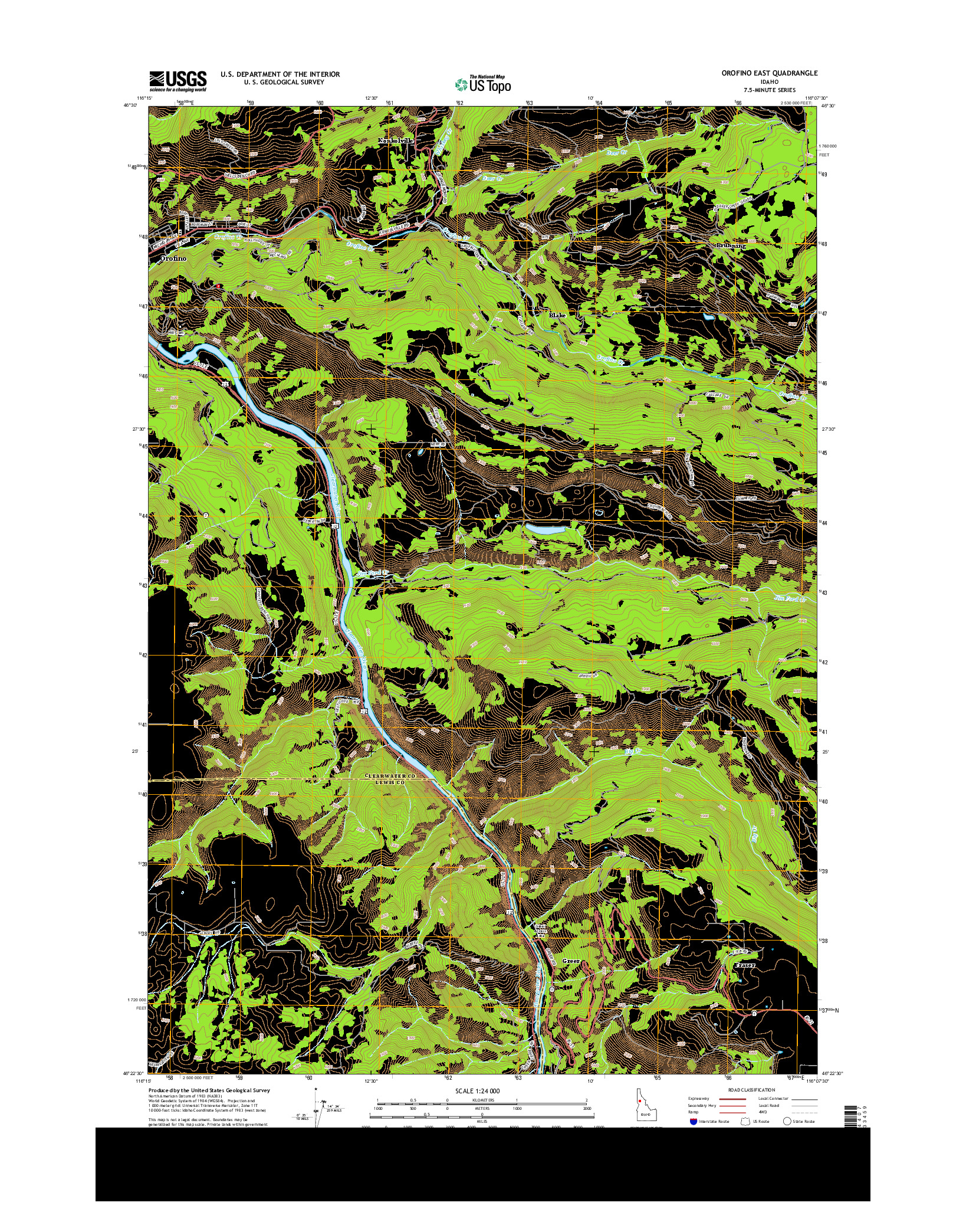 USGS US TOPO 7.5-MINUTE MAP FOR OROFINO EAST, ID 2013
