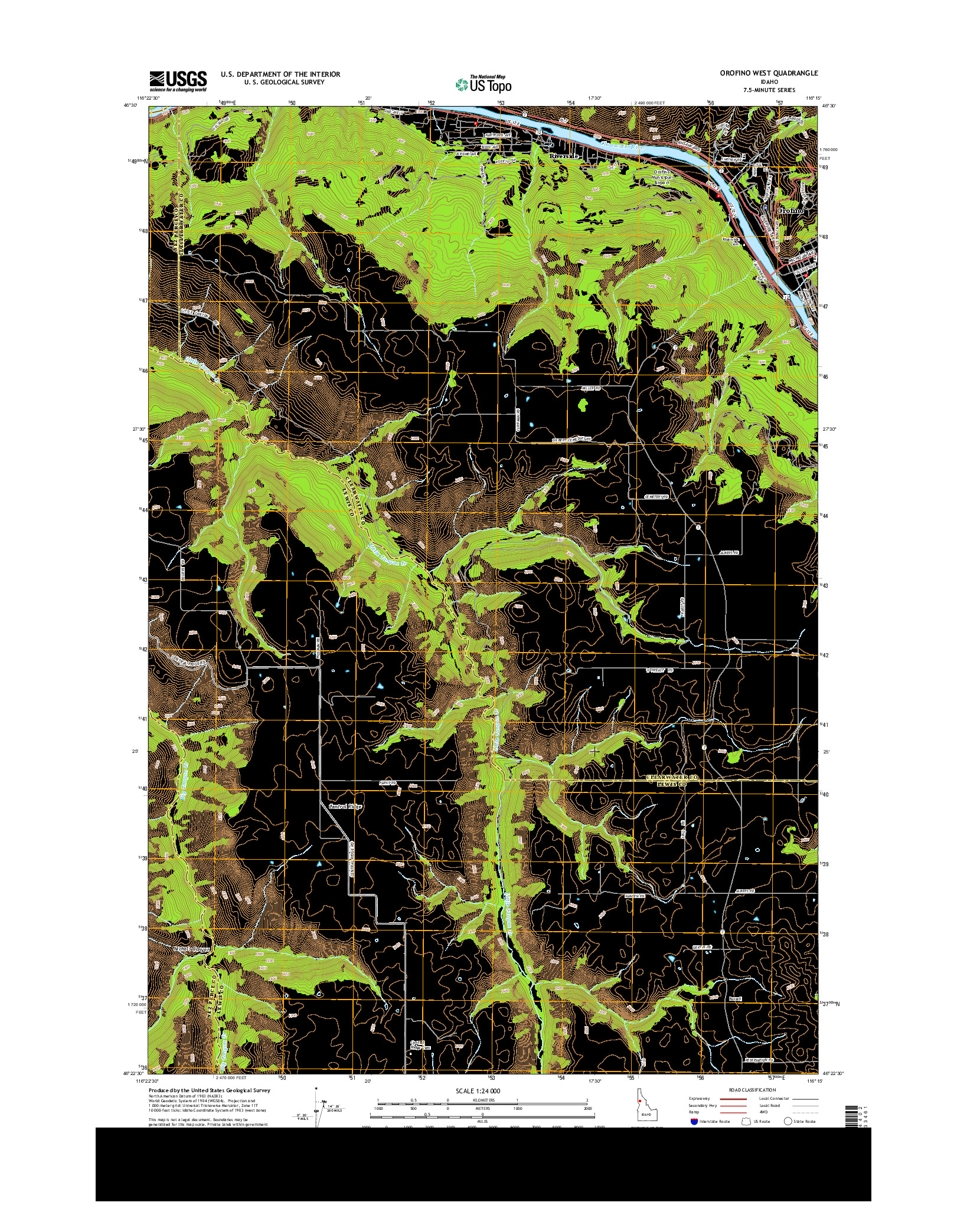 USGS US TOPO 7.5-MINUTE MAP FOR OROFINO WEST, ID 2013