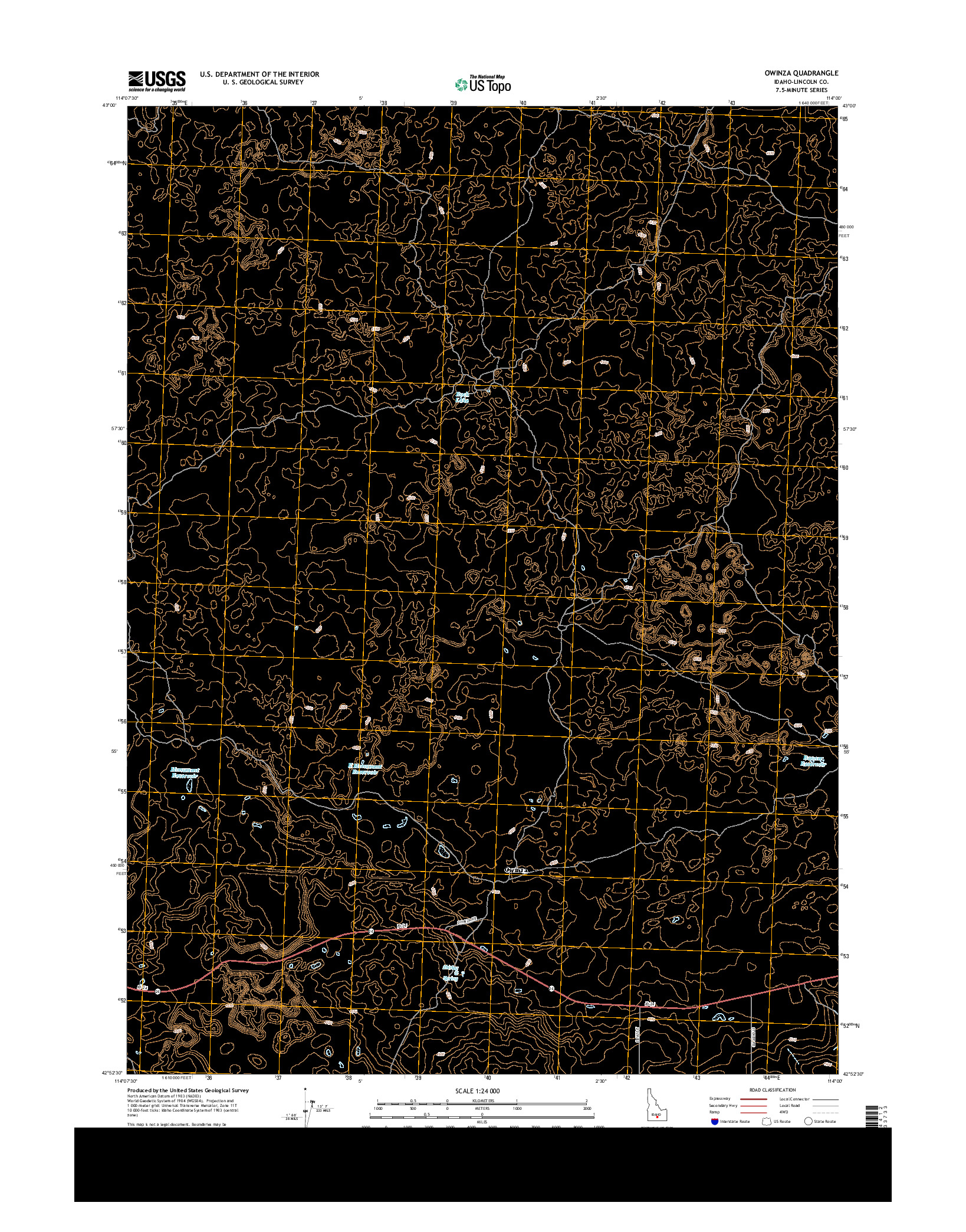 USGS US TOPO 7.5-MINUTE MAP FOR OWINZA, ID 2013