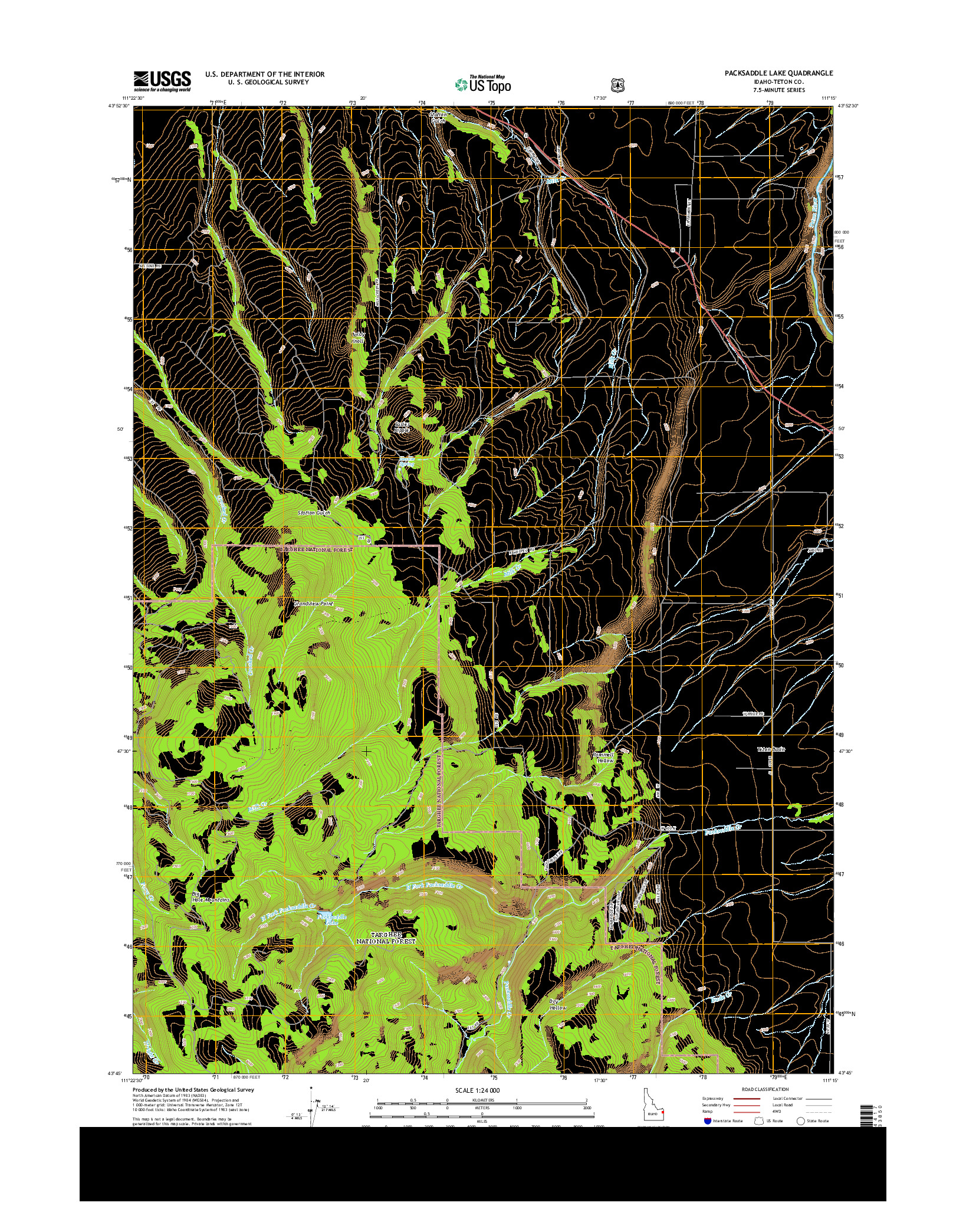 USGS US TOPO 7.5-MINUTE MAP FOR PACKSADDLE LAKE, ID 2013