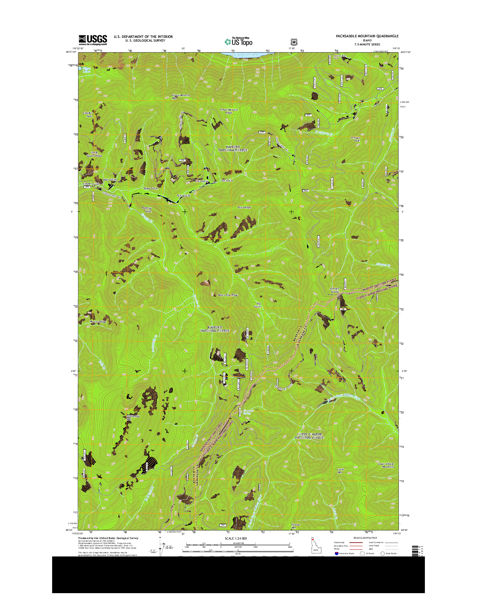 USGS US TOPO 7.5-MINUTE MAP FOR PACKSADDLE MOUNTAIN, ID 2013