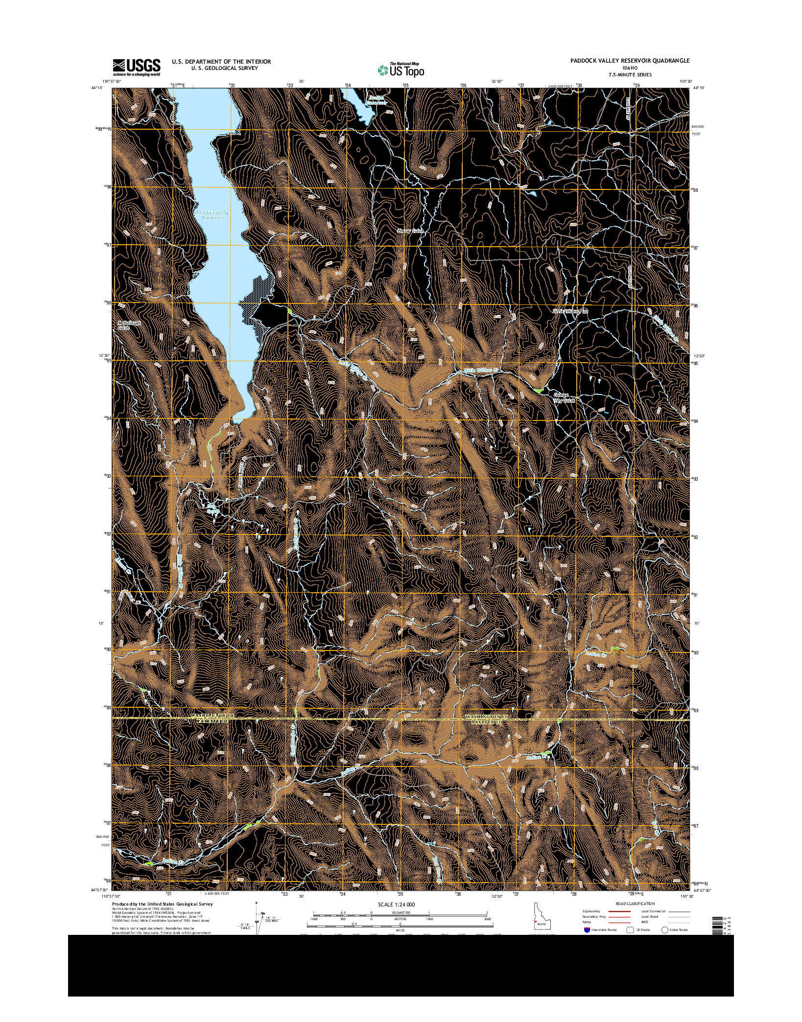 USGS US TOPO 7.5-MINUTE MAP FOR PADDOCK VALLEY RESERVOIR, ID 2013