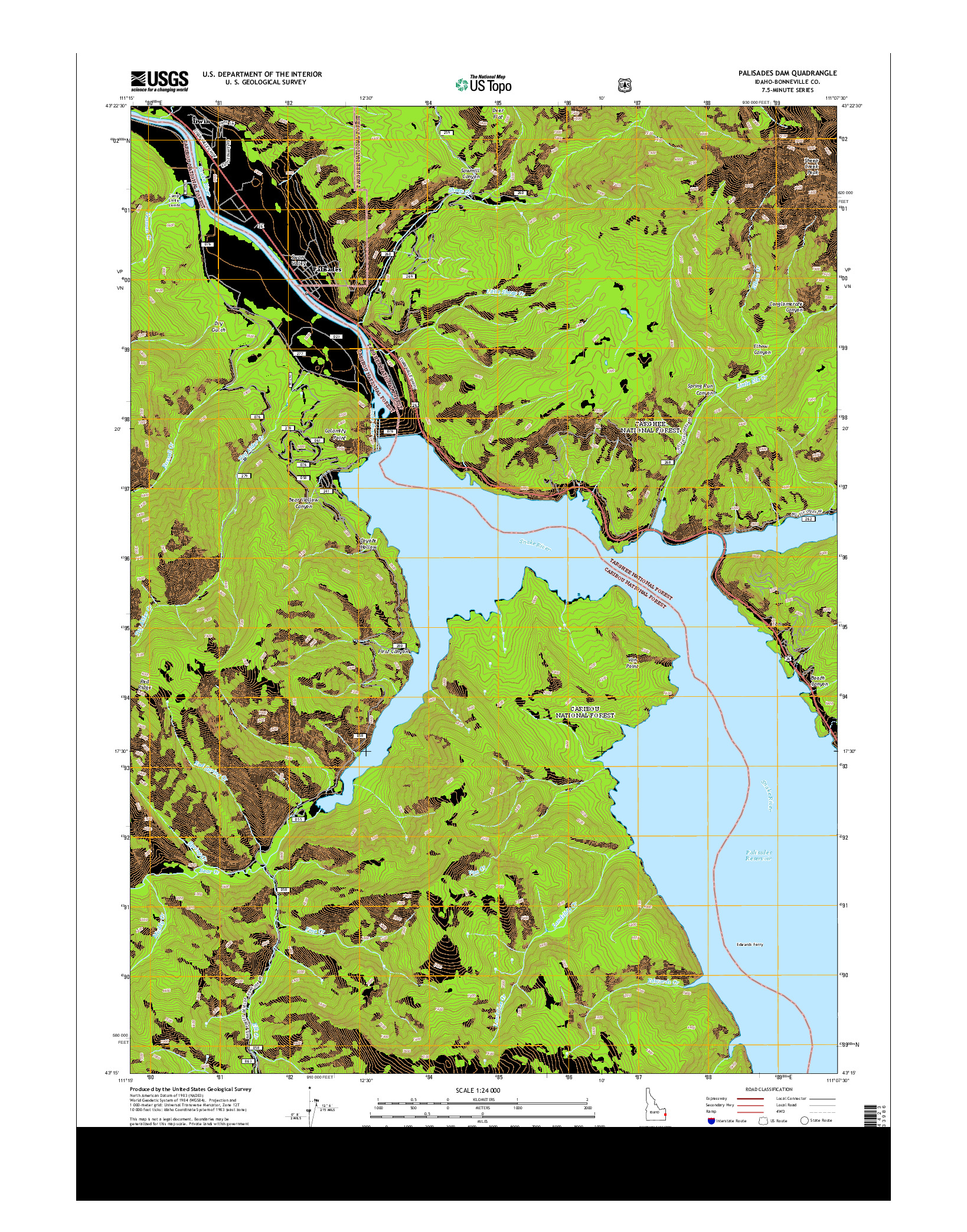 USGS US TOPO 7.5-MINUTE MAP FOR PALISADES DAM, ID 2013