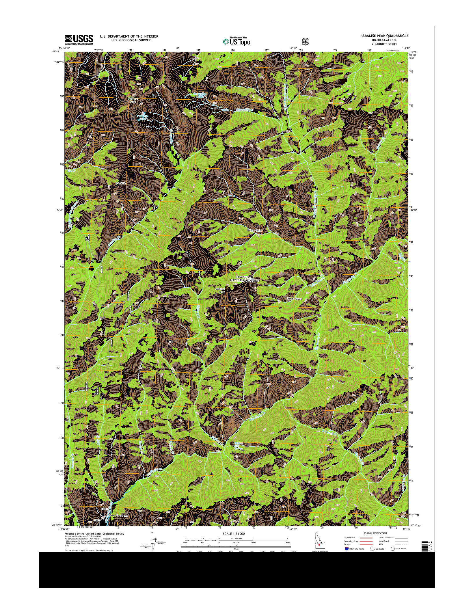 USGS US TOPO 7.5-MINUTE MAP FOR PARADISE PEAK, ID 2013