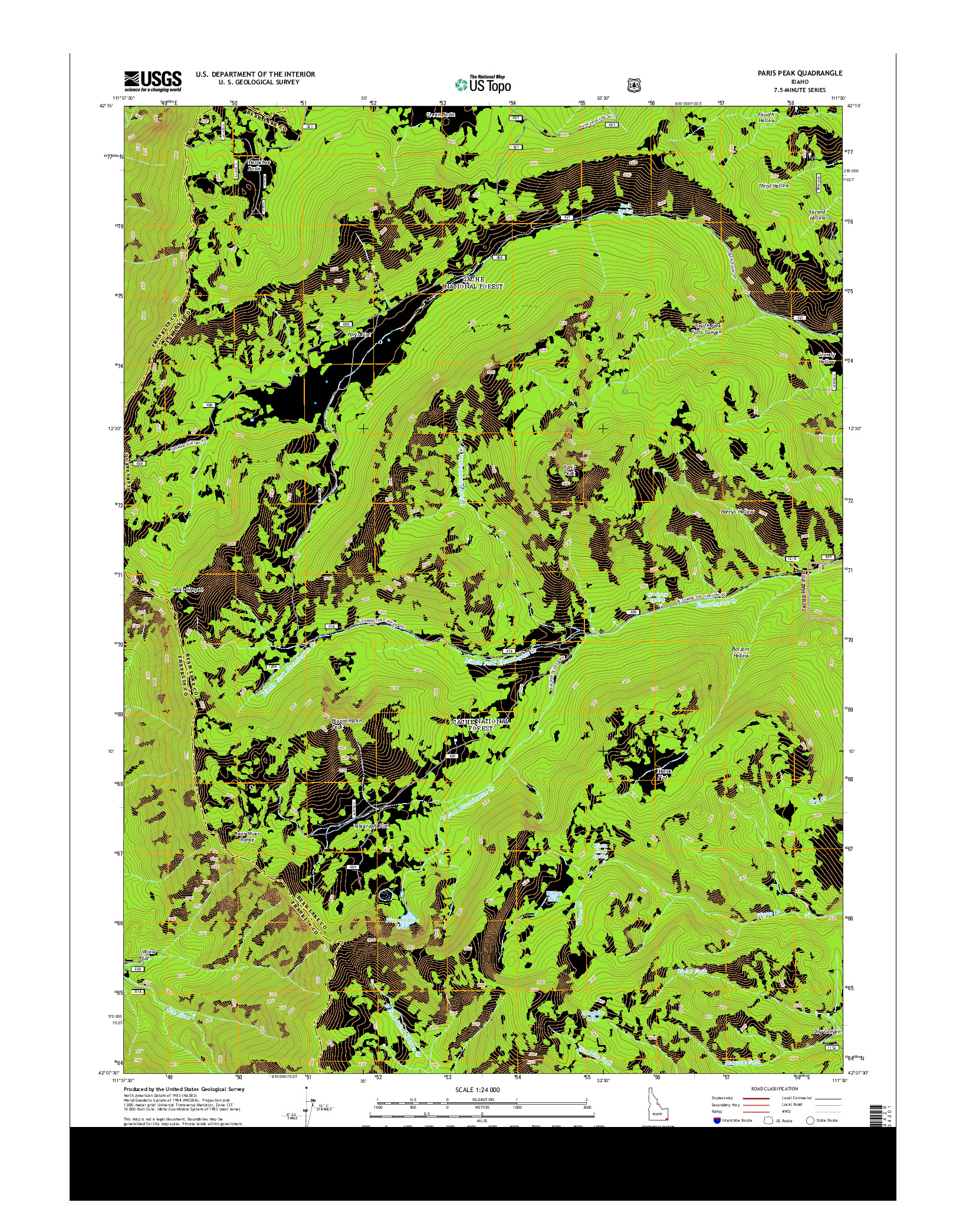 USGS US TOPO 7.5-MINUTE MAP FOR PARIS PEAK, ID 2013