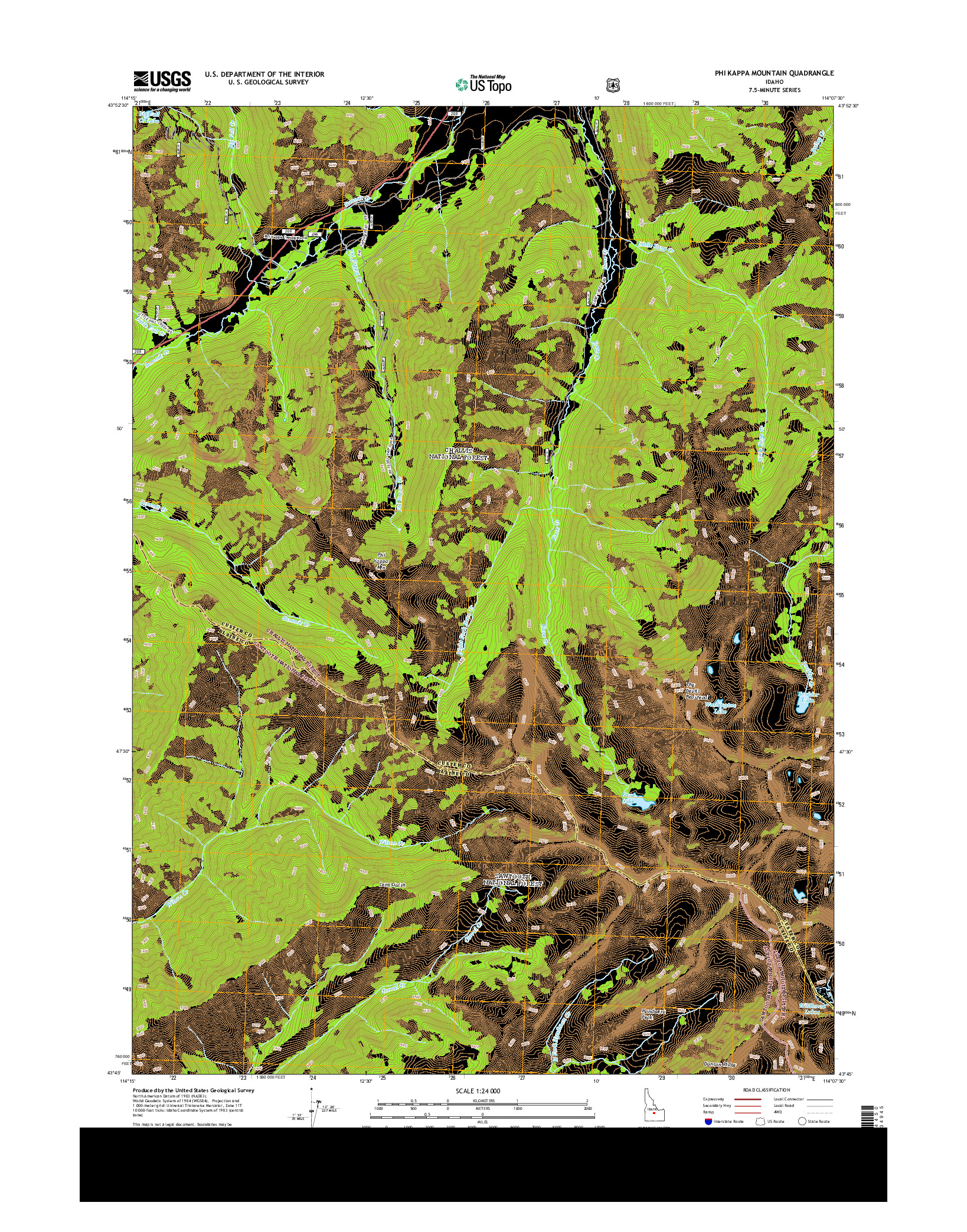 USGS US TOPO 7.5-MINUTE MAP FOR PHI KAPPA MOUNTAIN, ID 2013