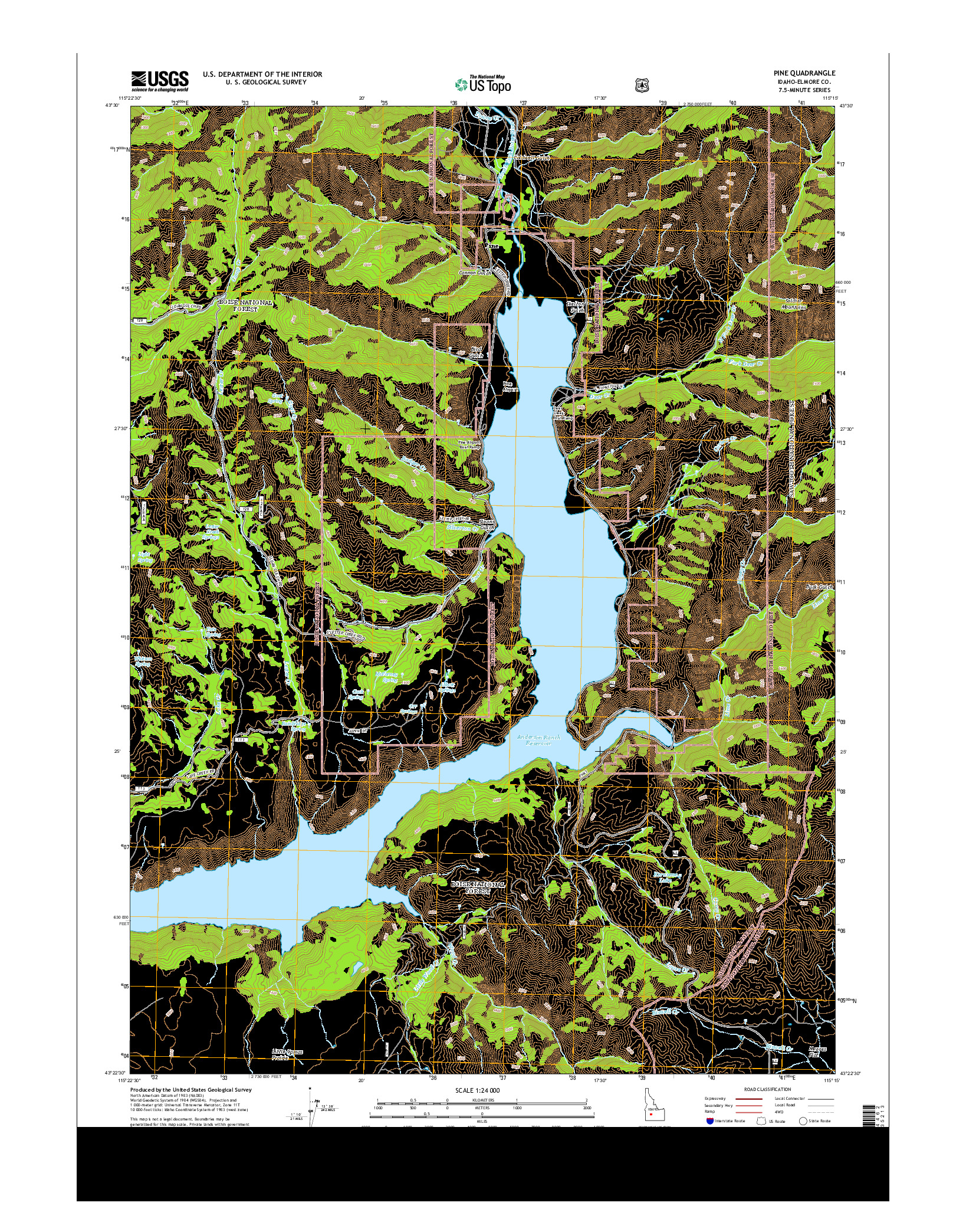 USGS US TOPO 7.5-MINUTE MAP FOR PINE, ID 2013
