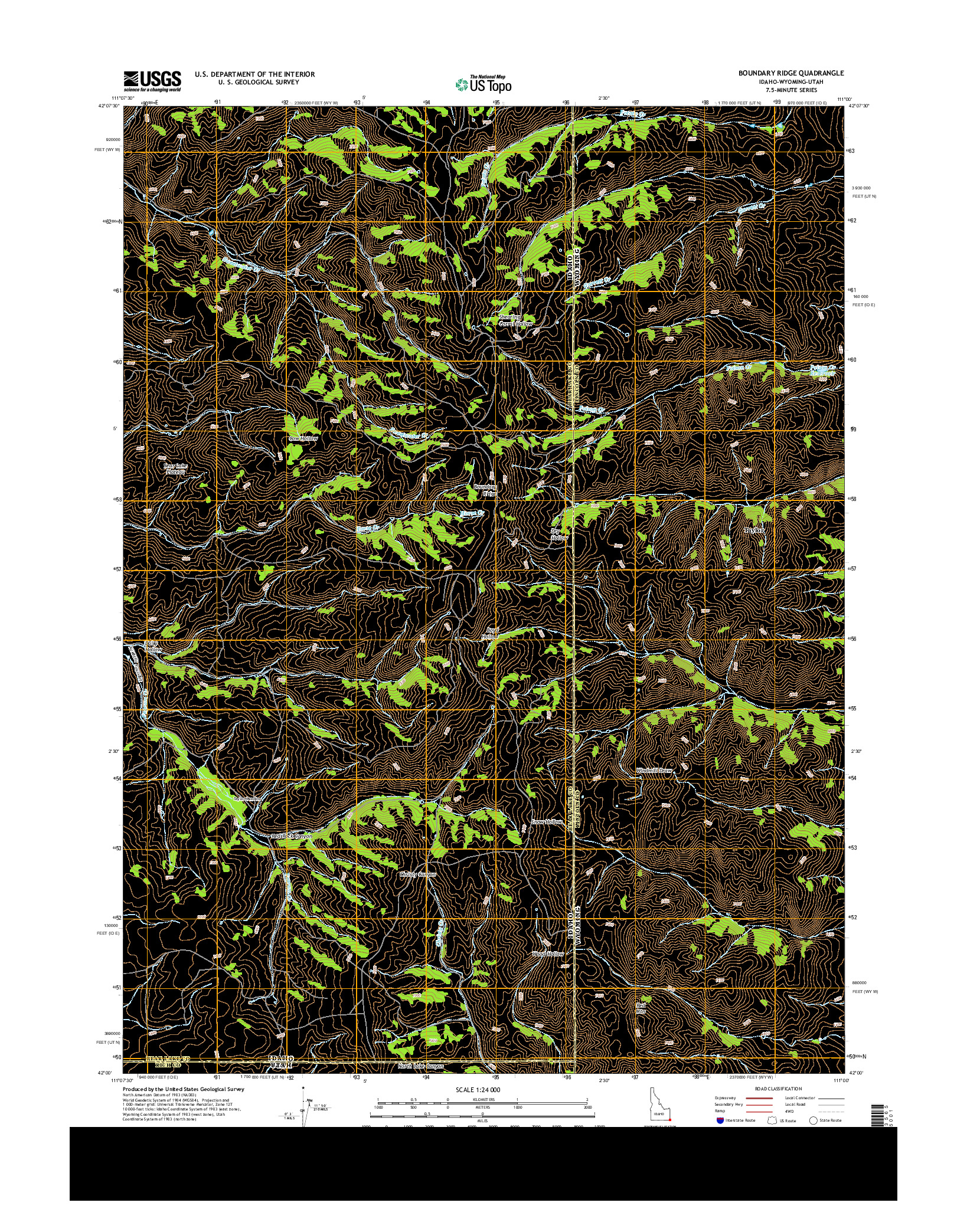 USGS US TOPO 7.5-MINUTE MAP FOR BOUNDARY RIDGE, ID-WY-UT 2013