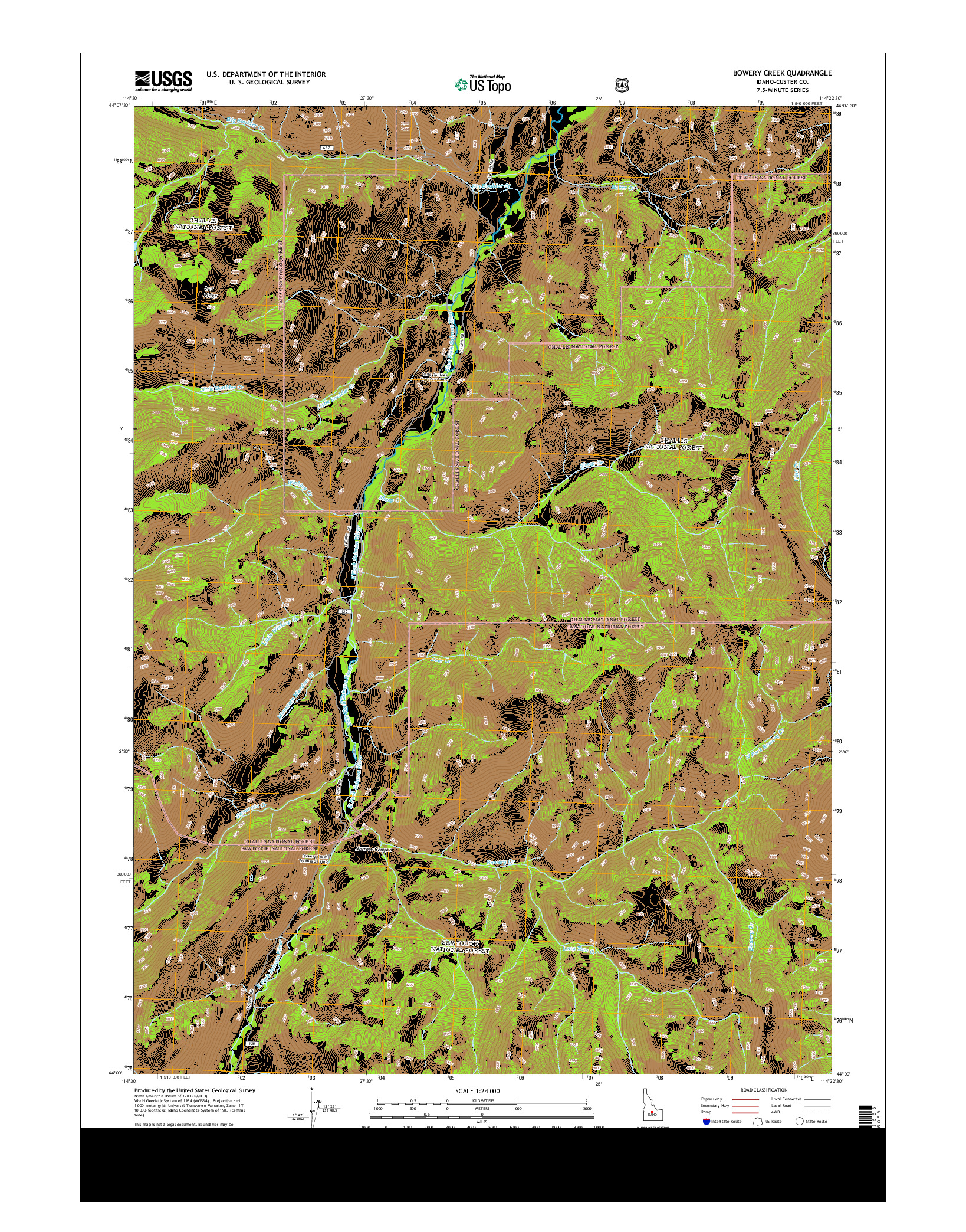 USGS US TOPO 7.5-MINUTE MAP FOR BOWERY CREEK, ID 2013