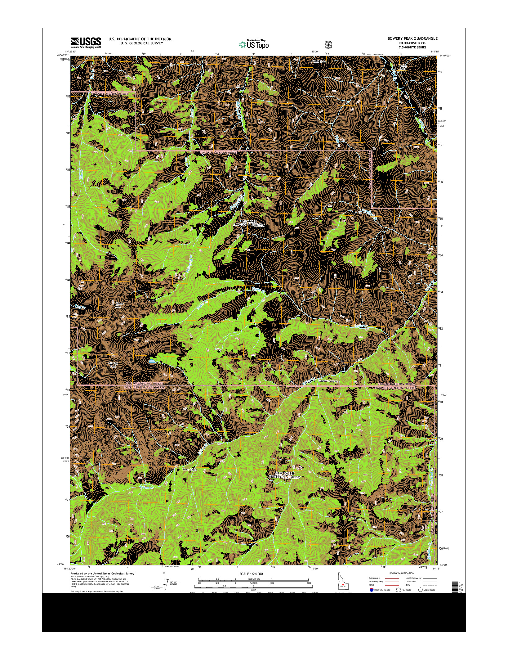 USGS US TOPO 7.5-MINUTE MAP FOR BOWERY PEAK, ID 2013