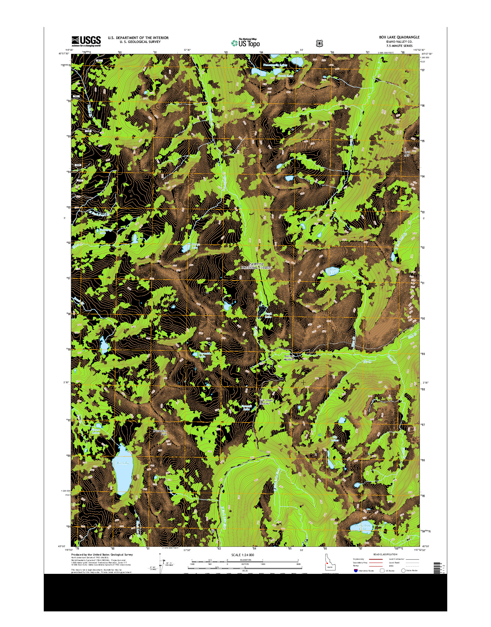 USGS US TOPO 7.5-MINUTE MAP FOR BOX LAKE, ID 2013