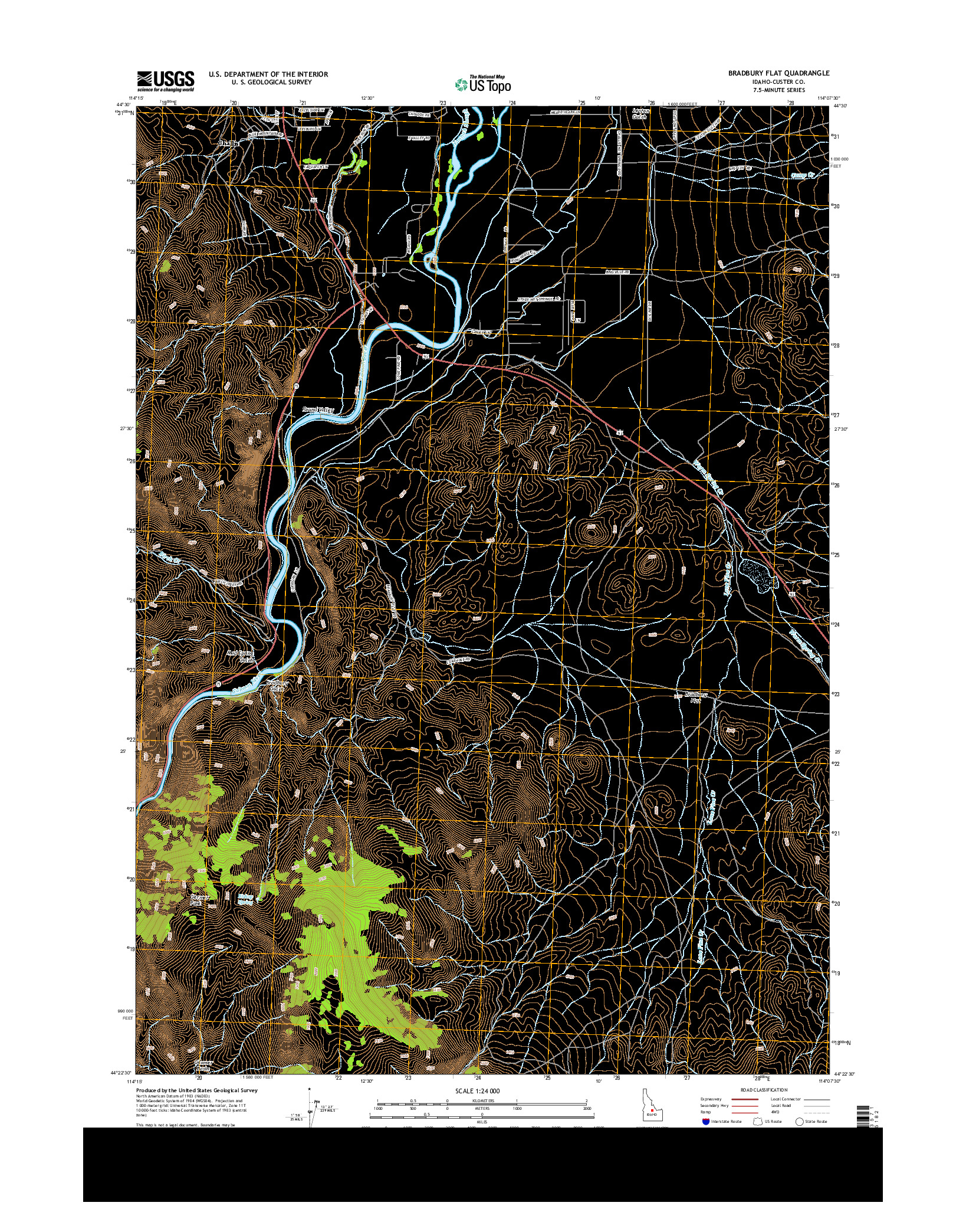 USGS US TOPO 7.5-MINUTE MAP FOR BRADBURY FLAT, ID 2013