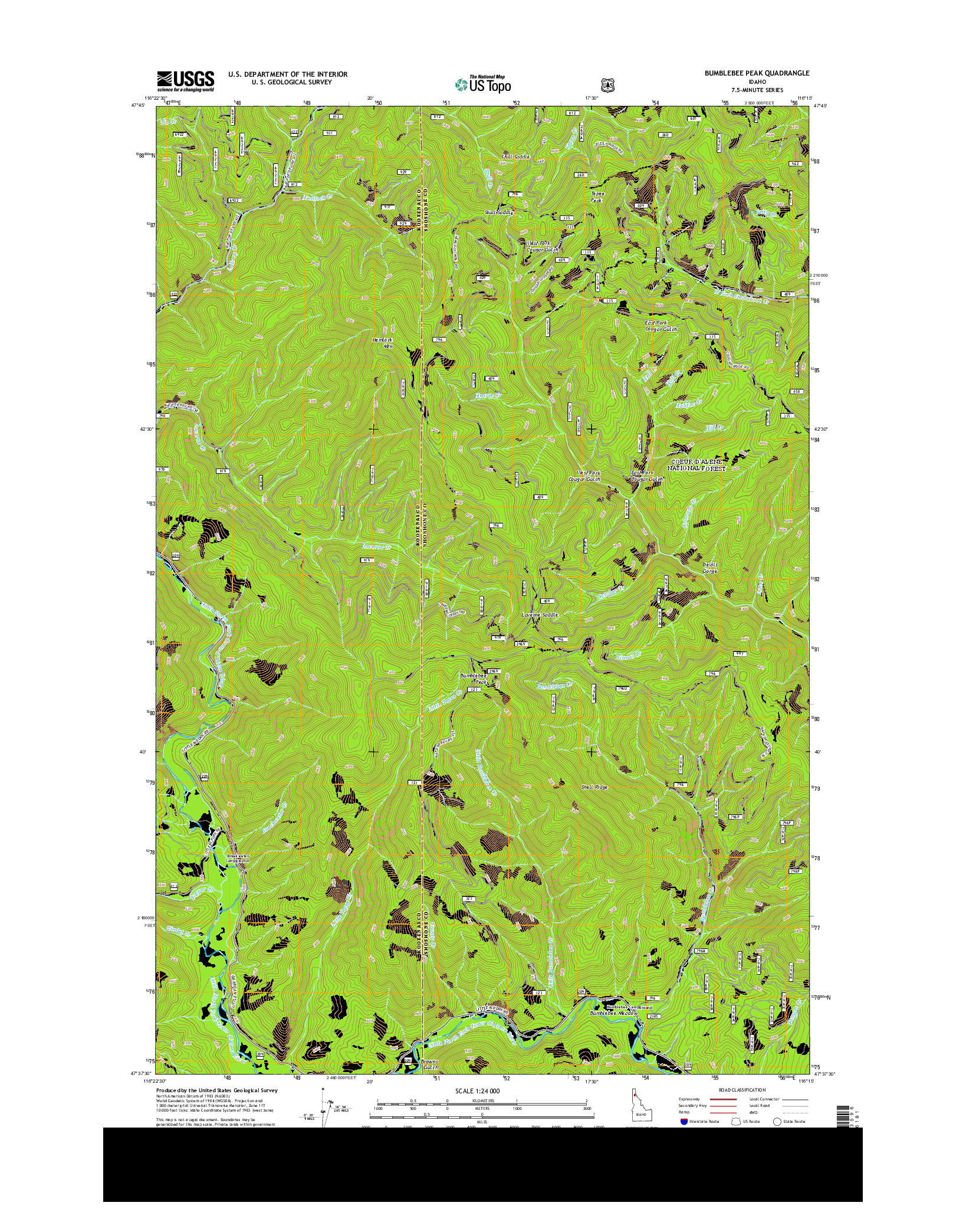 USGS US TOPO 7.5-MINUTE MAP FOR BUMBLEBEE PEAK, ID 2013