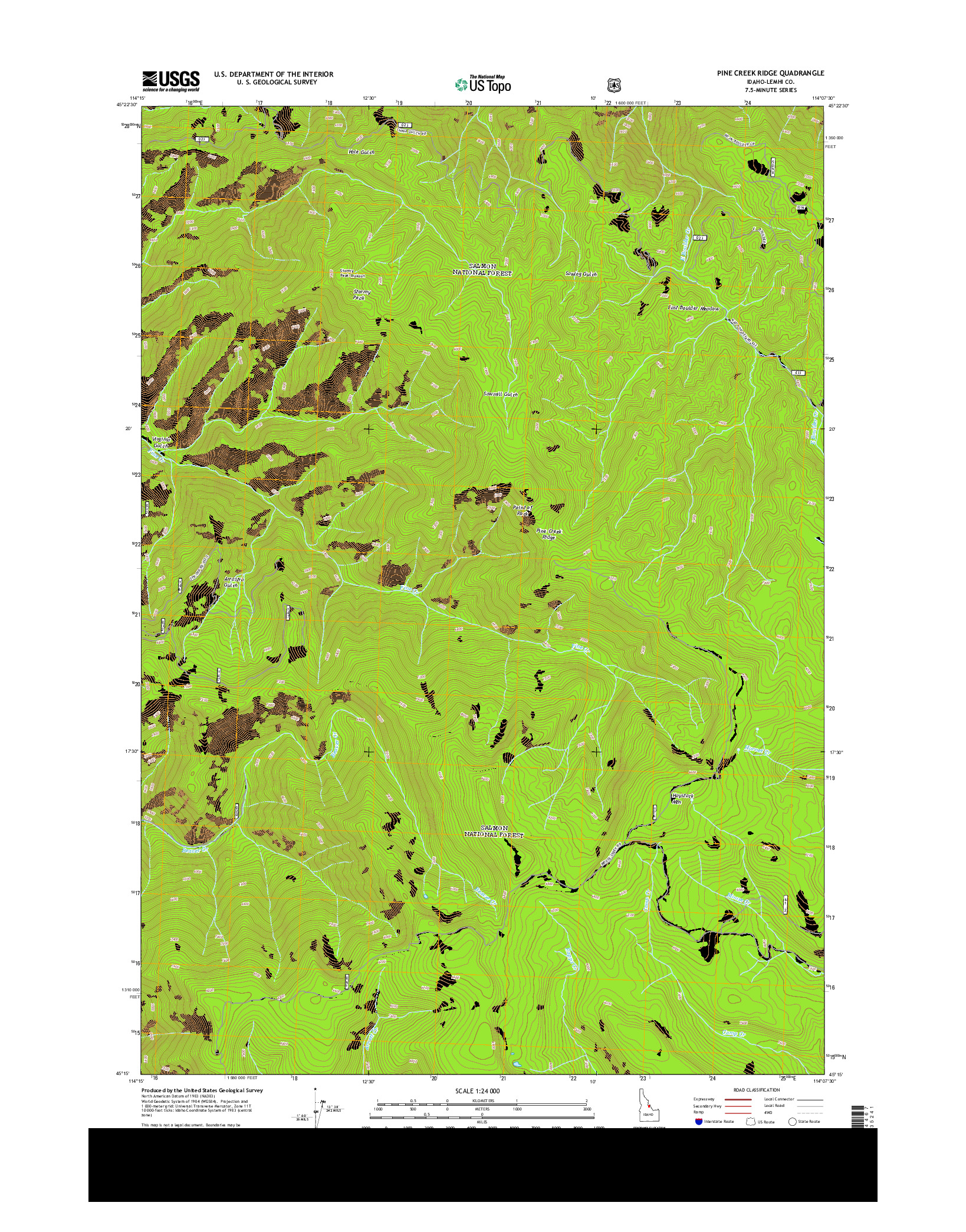 USGS US TOPO 7.5-MINUTE MAP FOR PINE CREEK RIDGE, ID 2013