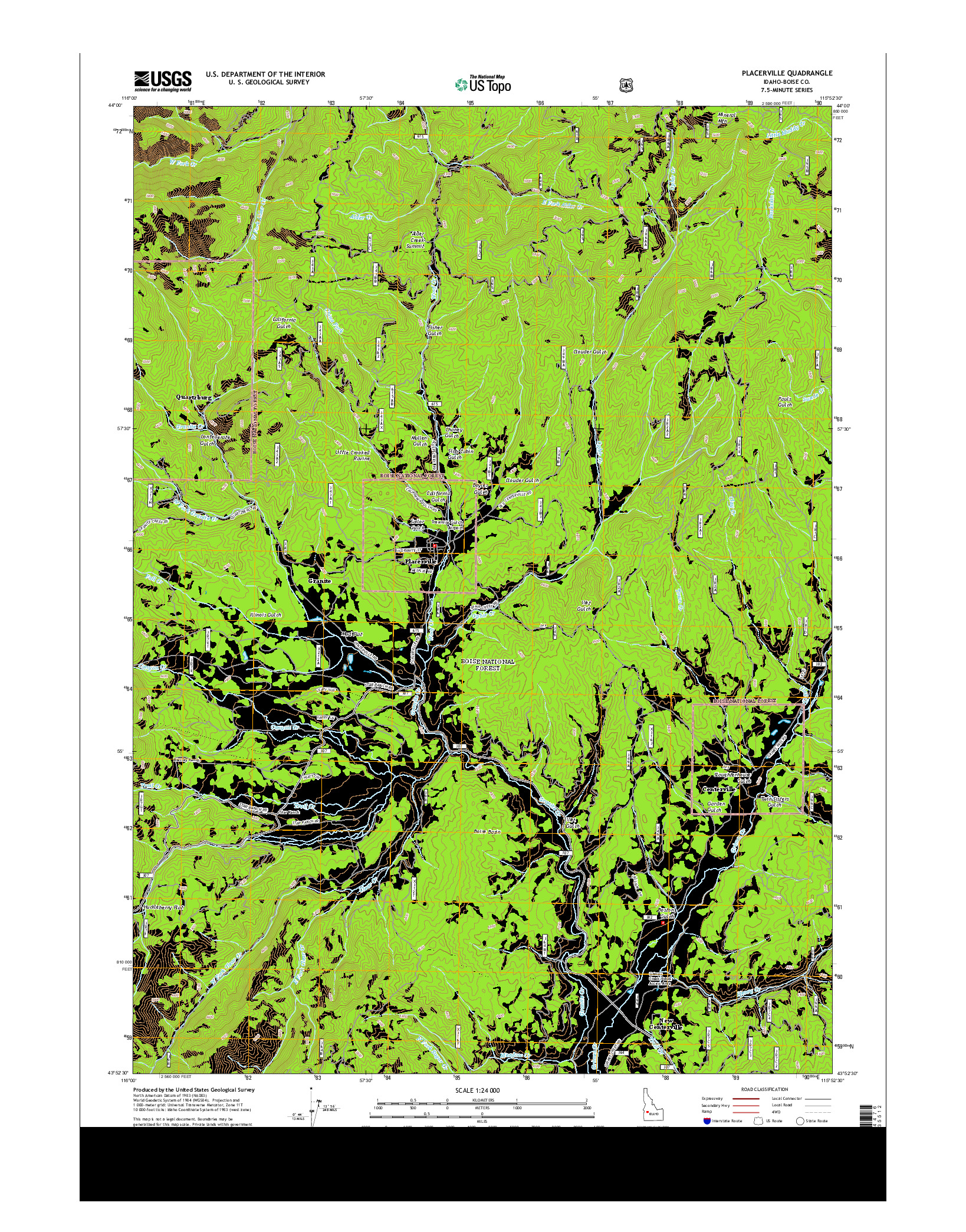 USGS US TOPO 7.5-MINUTE MAP FOR PLACERVILLE, ID 2013