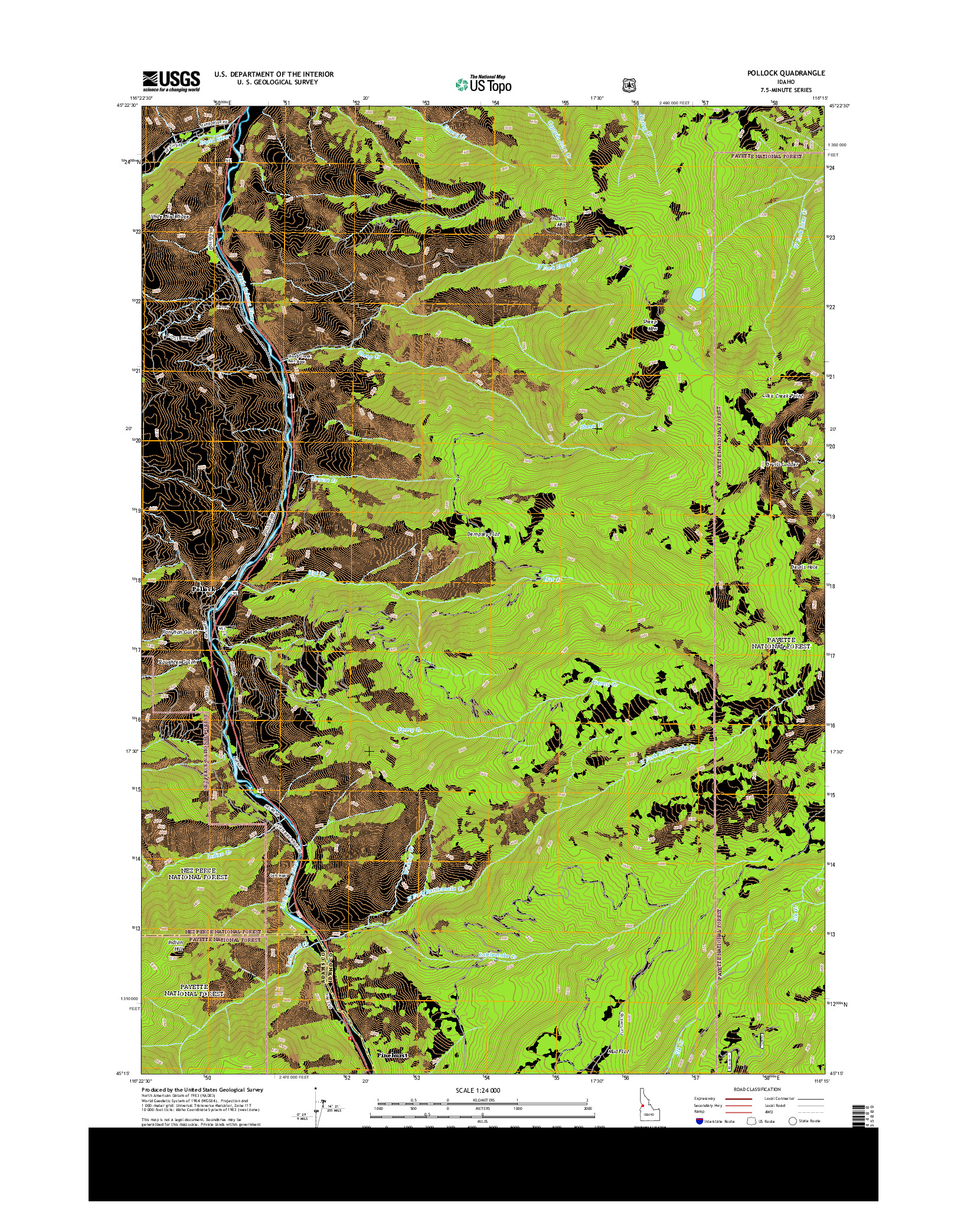 USGS US TOPO 7.5-MINUTE MAP FOR POLLOCK, ID 2013