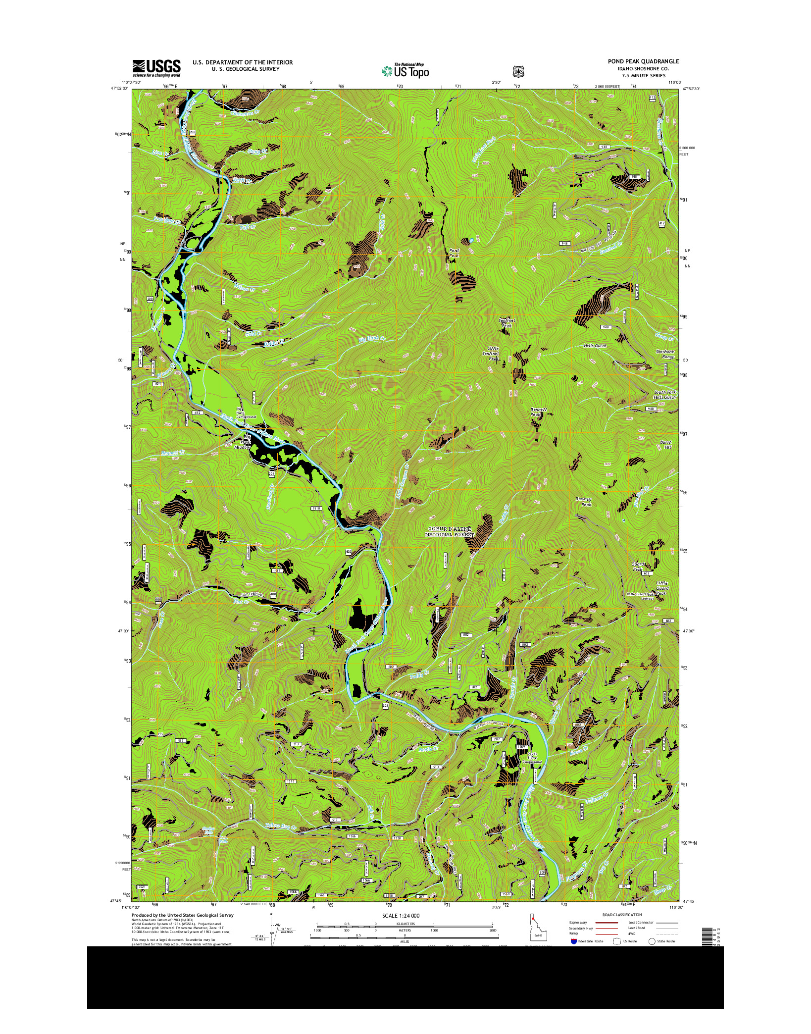 USGS US TOPO 7.5-MINUTE MAP FOR POND PEAK, ID 2013