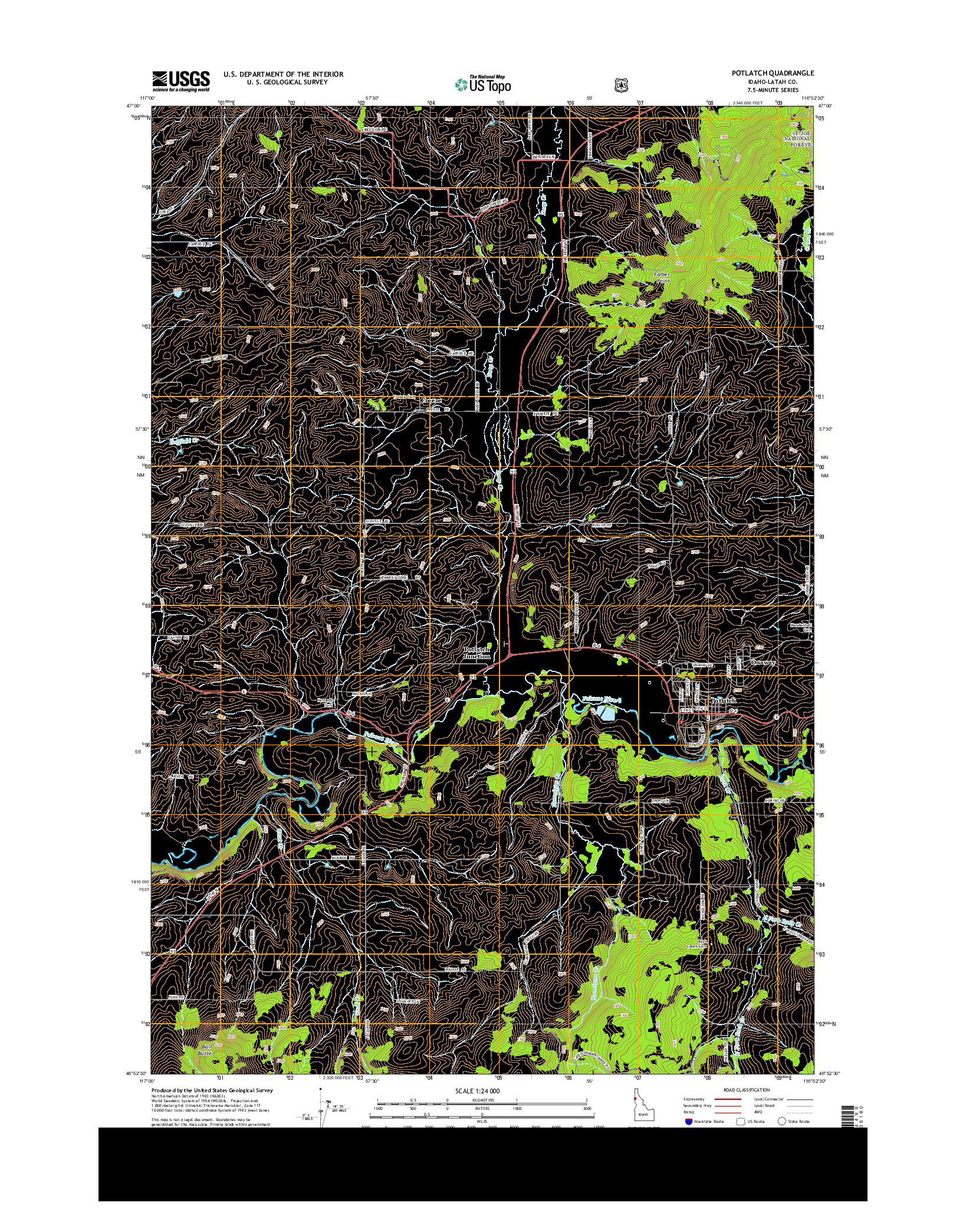 USGS US TOPO 7.5-MINUTE MAP FOR POTLATCH, ID 2013