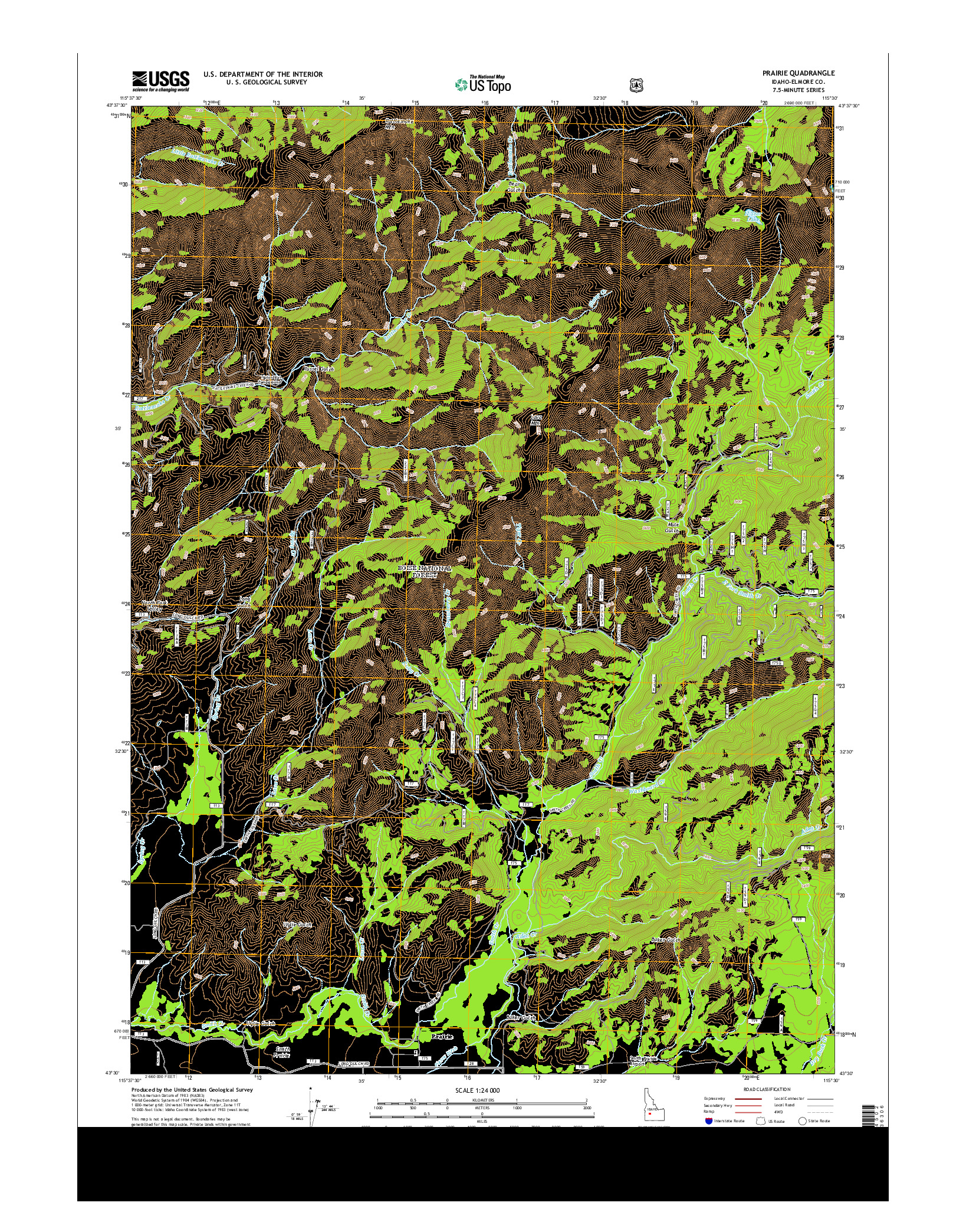 USGS US TOPO 7.5-MINUTE MAP FOR PRAIRIE, ID 2013