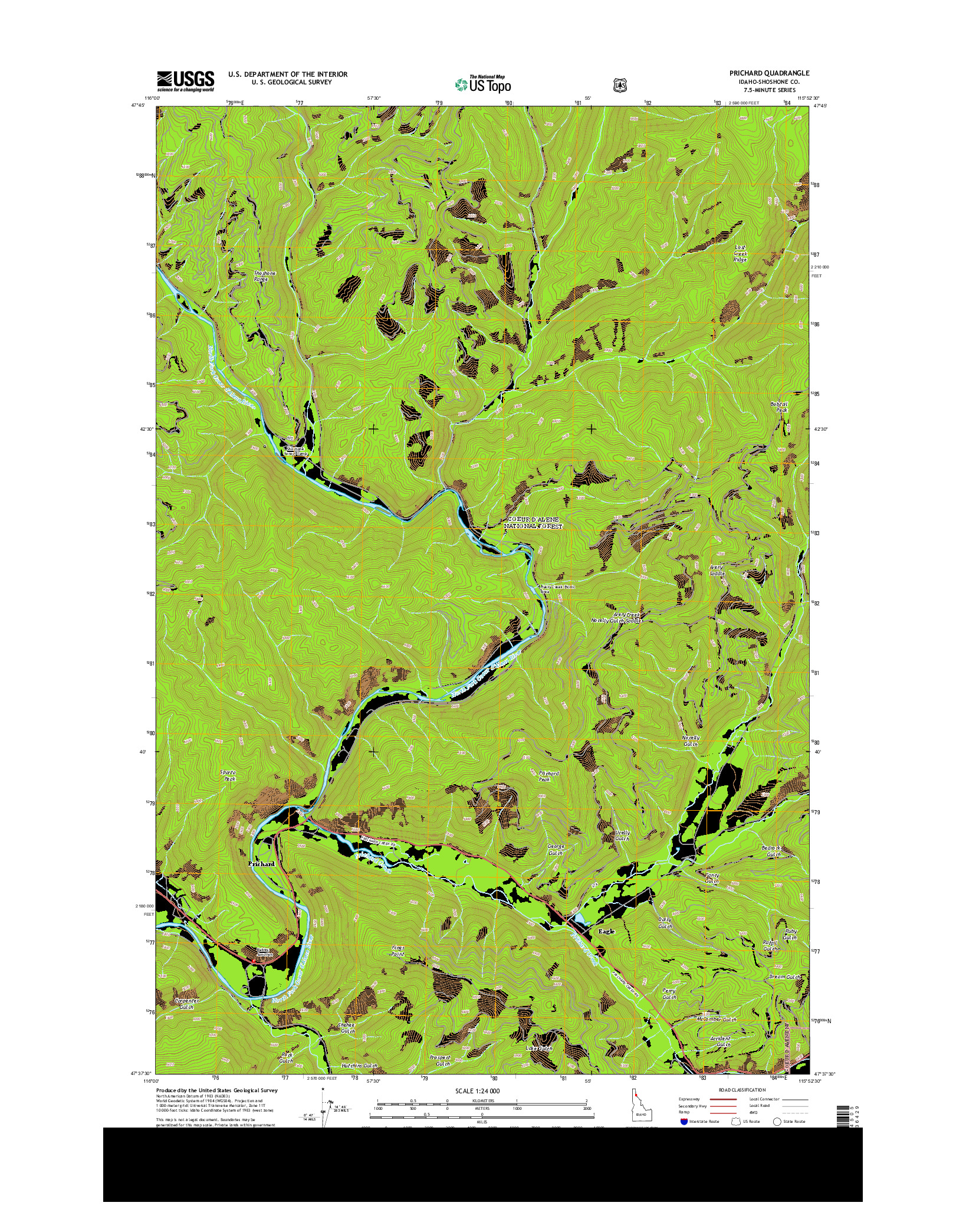 USGS US TOPO 7.5-MINUTE MAP FOR PRICHARD, ID 2013