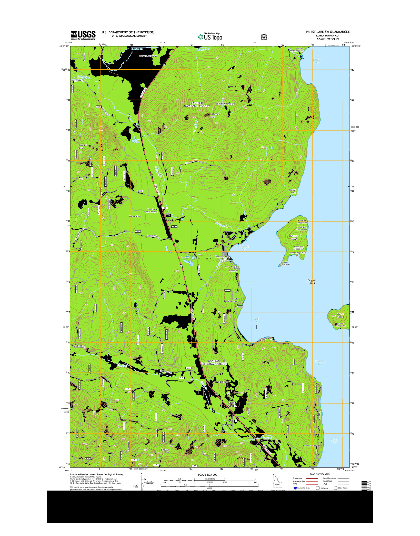 USGS US TOPO 7.5-MINUTE MAP FOR PRIEST LAKE SW, ID 2013