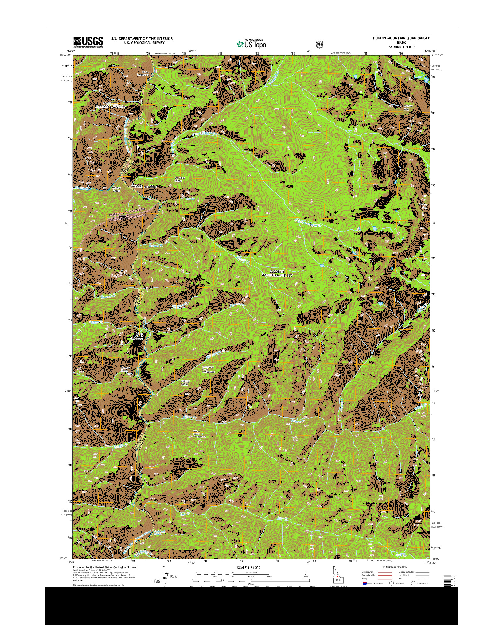 USGS US TOPO 7.5-MINUTE MAP FOR PUDDIN MOUNTAIN, ID 2013