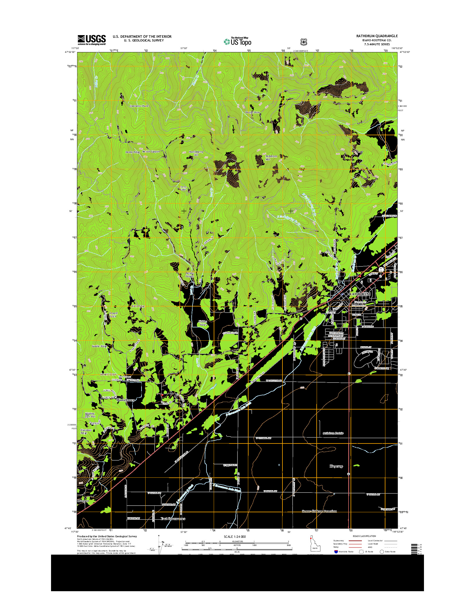 USGS US TOPO 7.5-MINUTE MAP FOR RATHDRUM, ID 2013