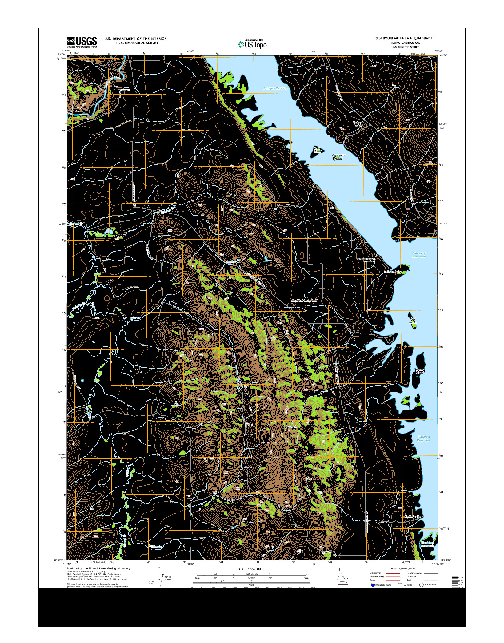 USGS US TOPO 7.5-MINUTE MAP FOR RESERVOIR MOUNTAIN, ID 2013