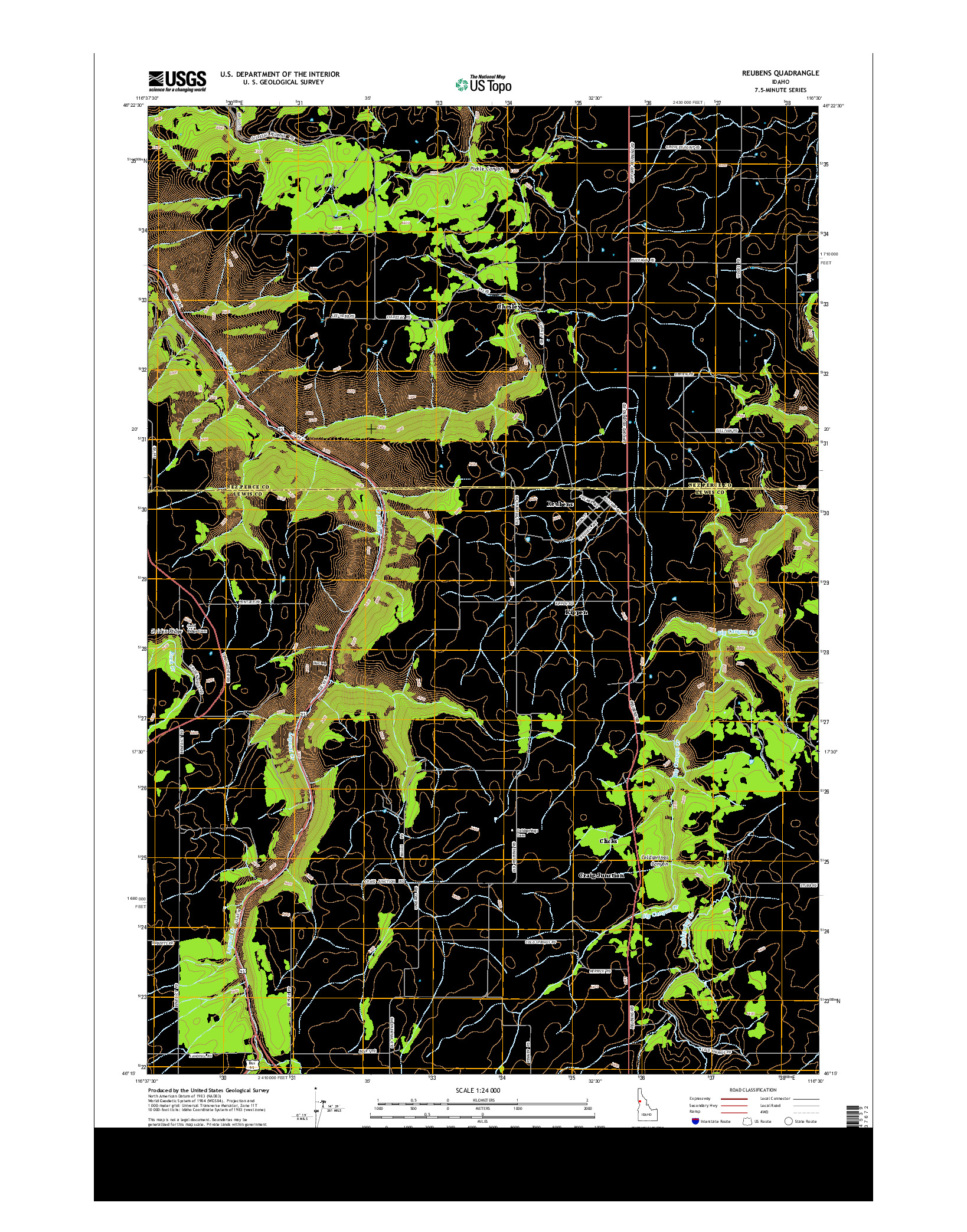 USGS US TOPO 7.5-MINUTE MAP FOR REUBENS, ID 2013