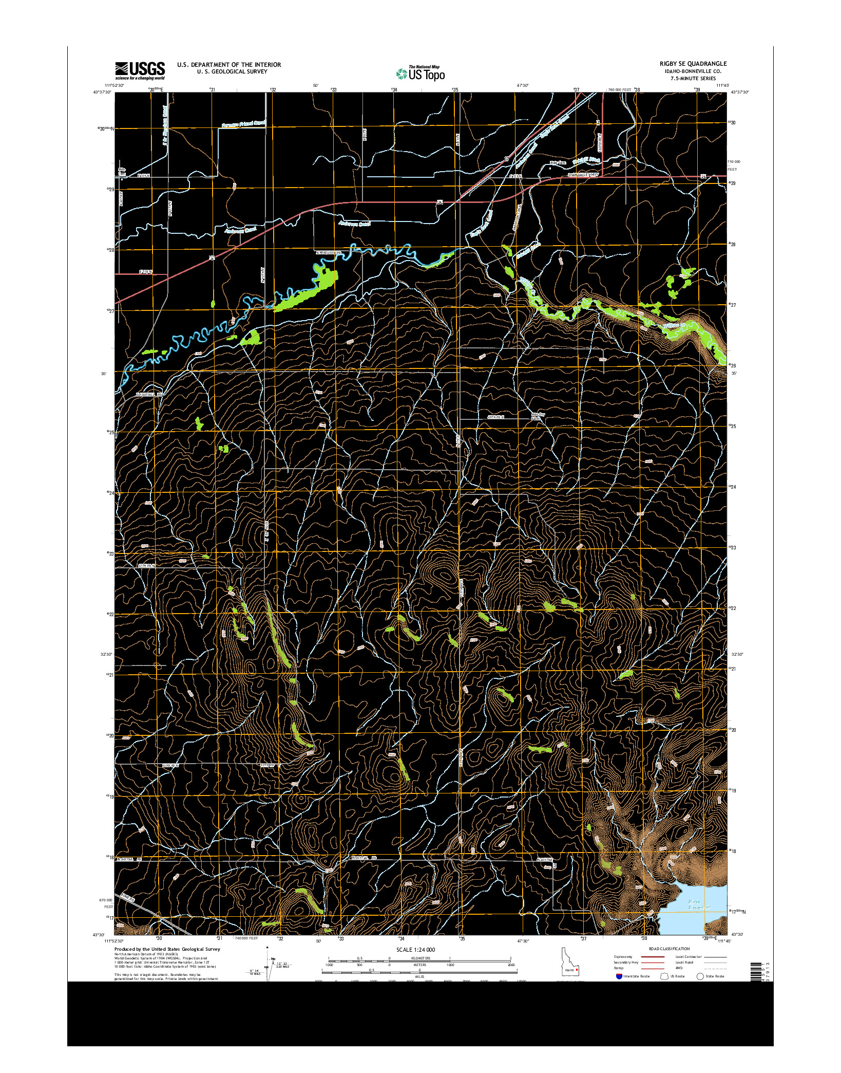 USGS US TOPO 7.5-MINUTE MAP FOR RIGBY SE, ID 2013