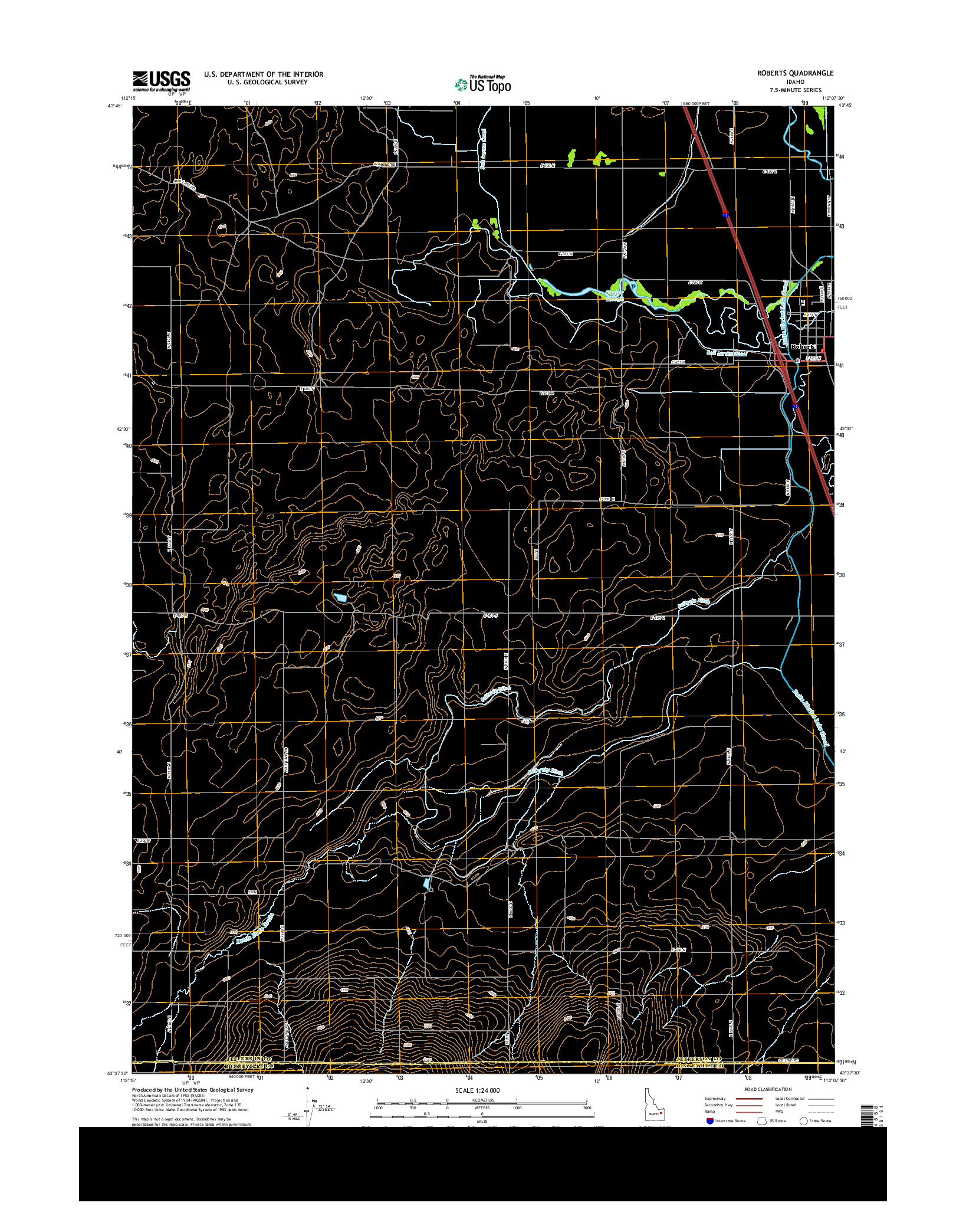 USGS US TOPO 7.5-MINUTE MAP FOR ROBERTS, ID 2013