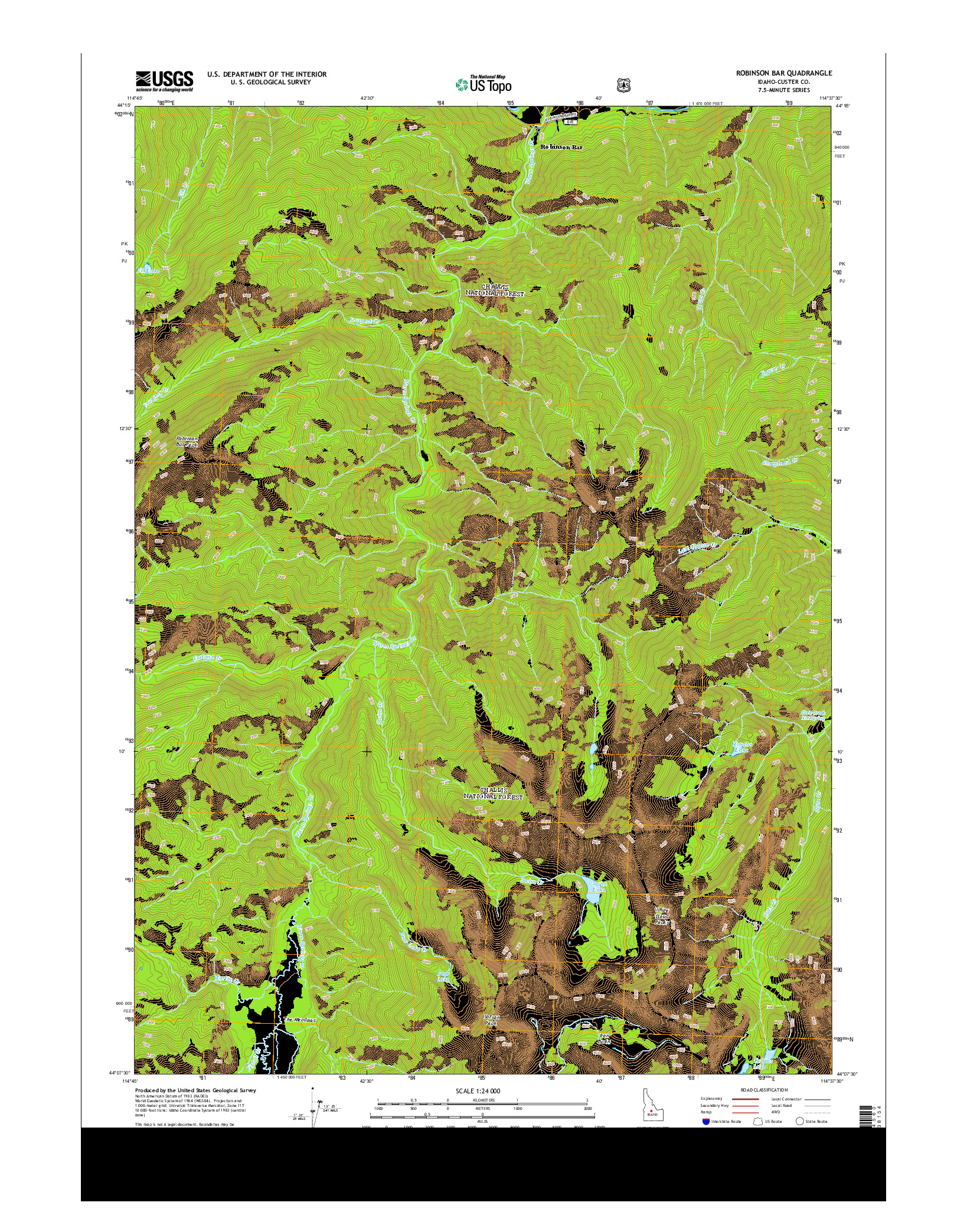 USGS US TOPO 7.5-MINUTE MAP FOR ROBINSON BAR, ID 2013