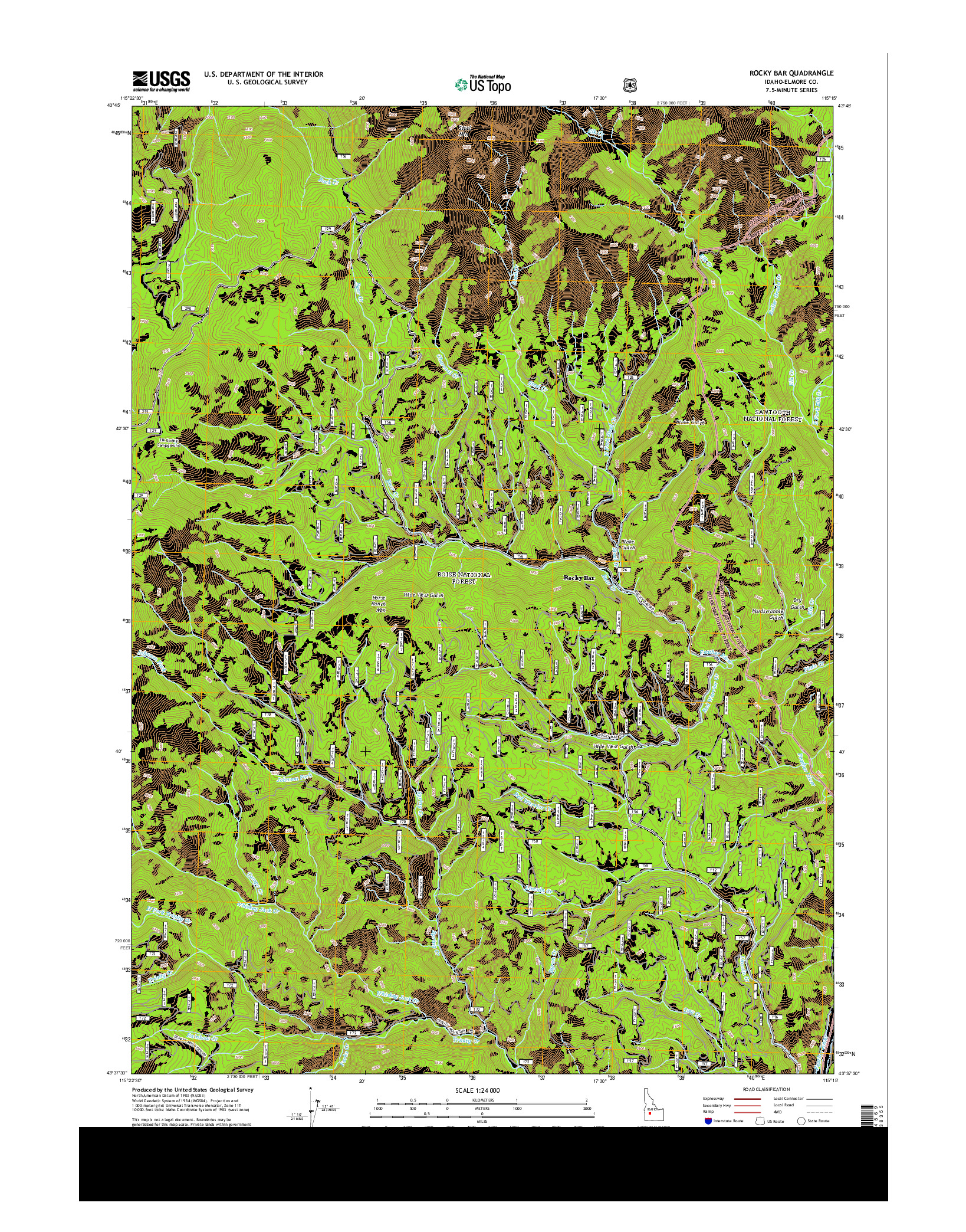 USGS US TOPO 7.5-MINUTE MAP FOR ROCKY BAR, ID 2013