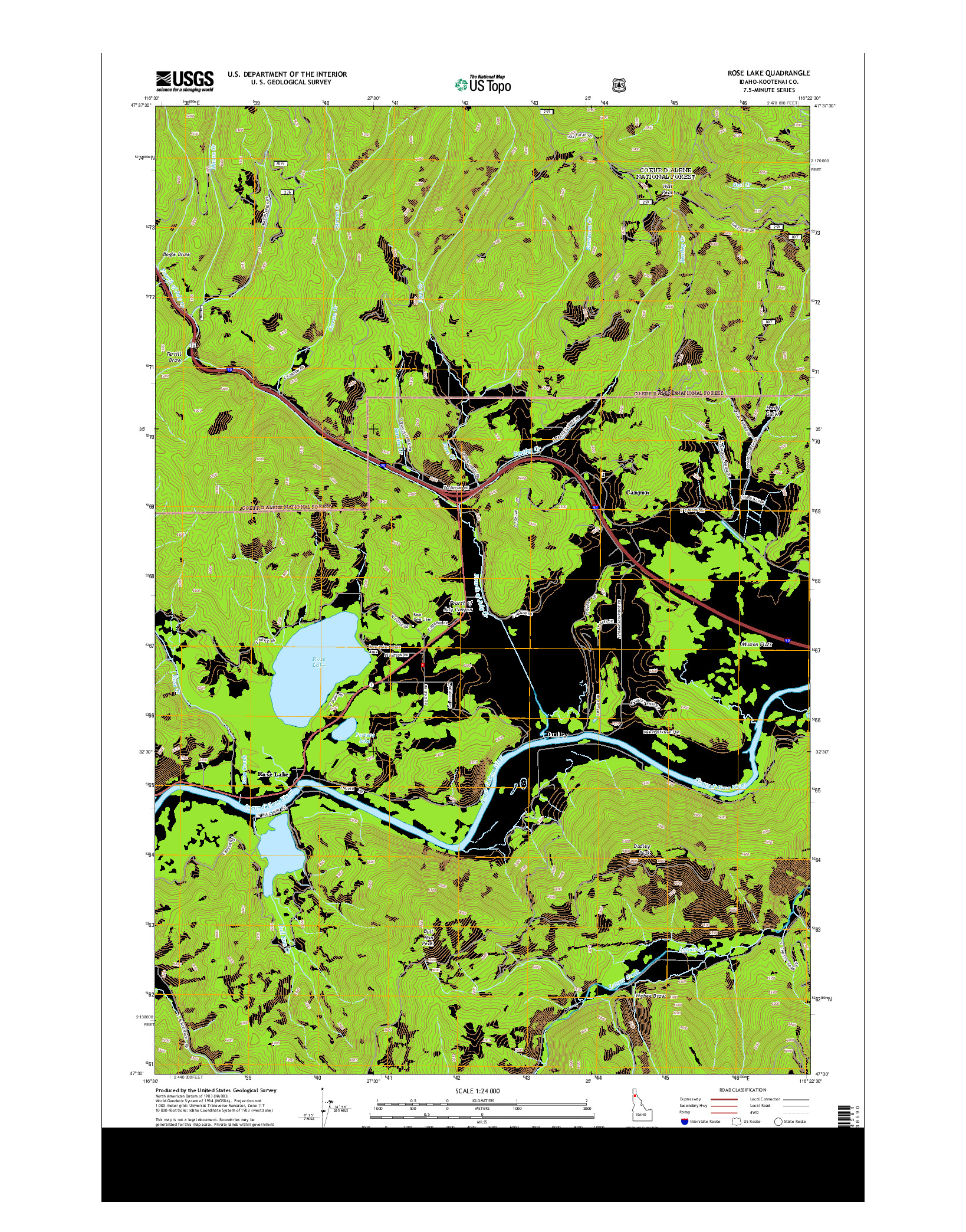 USGS US TOPO 7.5-MINUTE MAP FOR ROSE LAKE, ID 2013