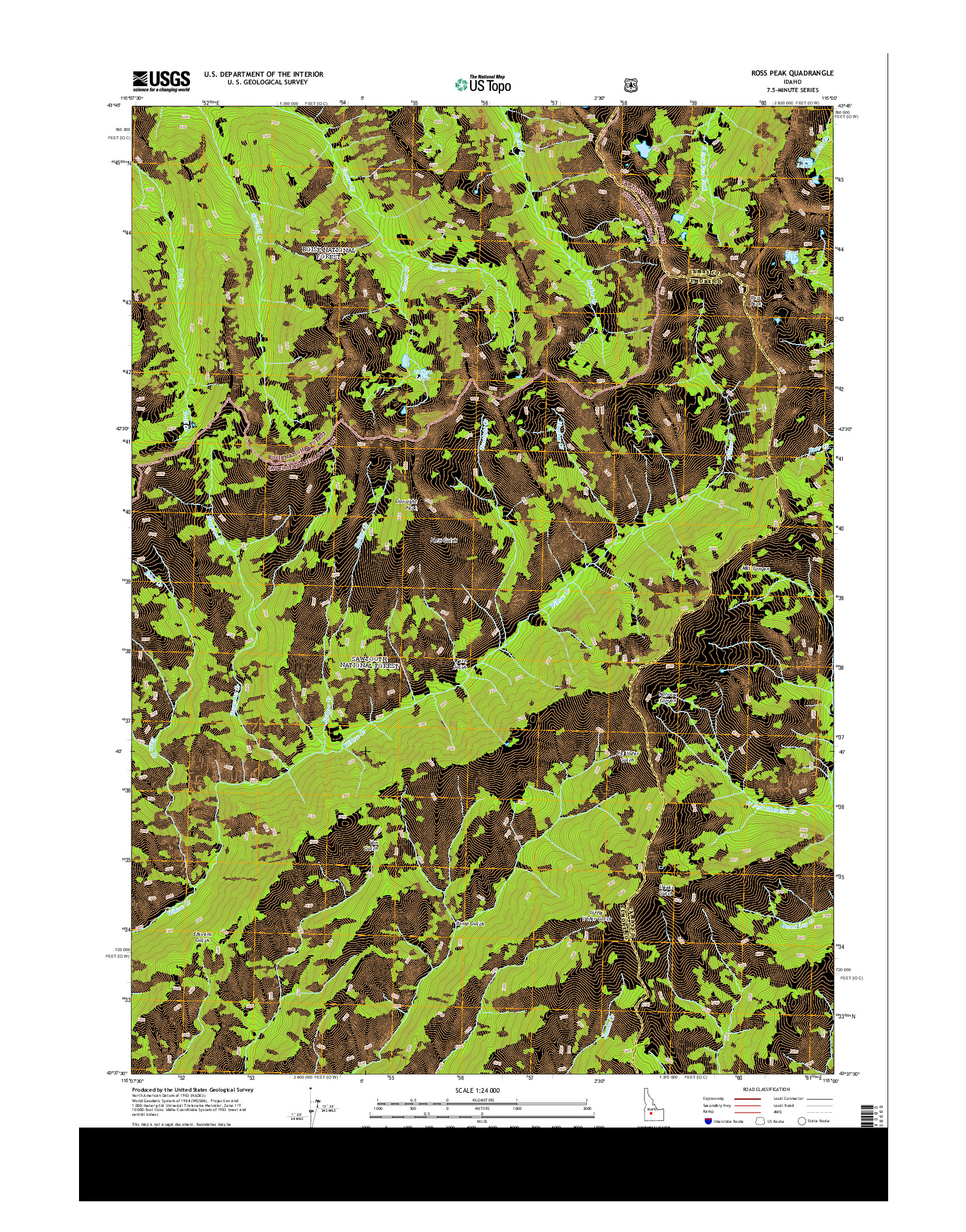 USGS US TOPO 7.5-MINUTE MAP FOR ROSS PEAK, ID 2013