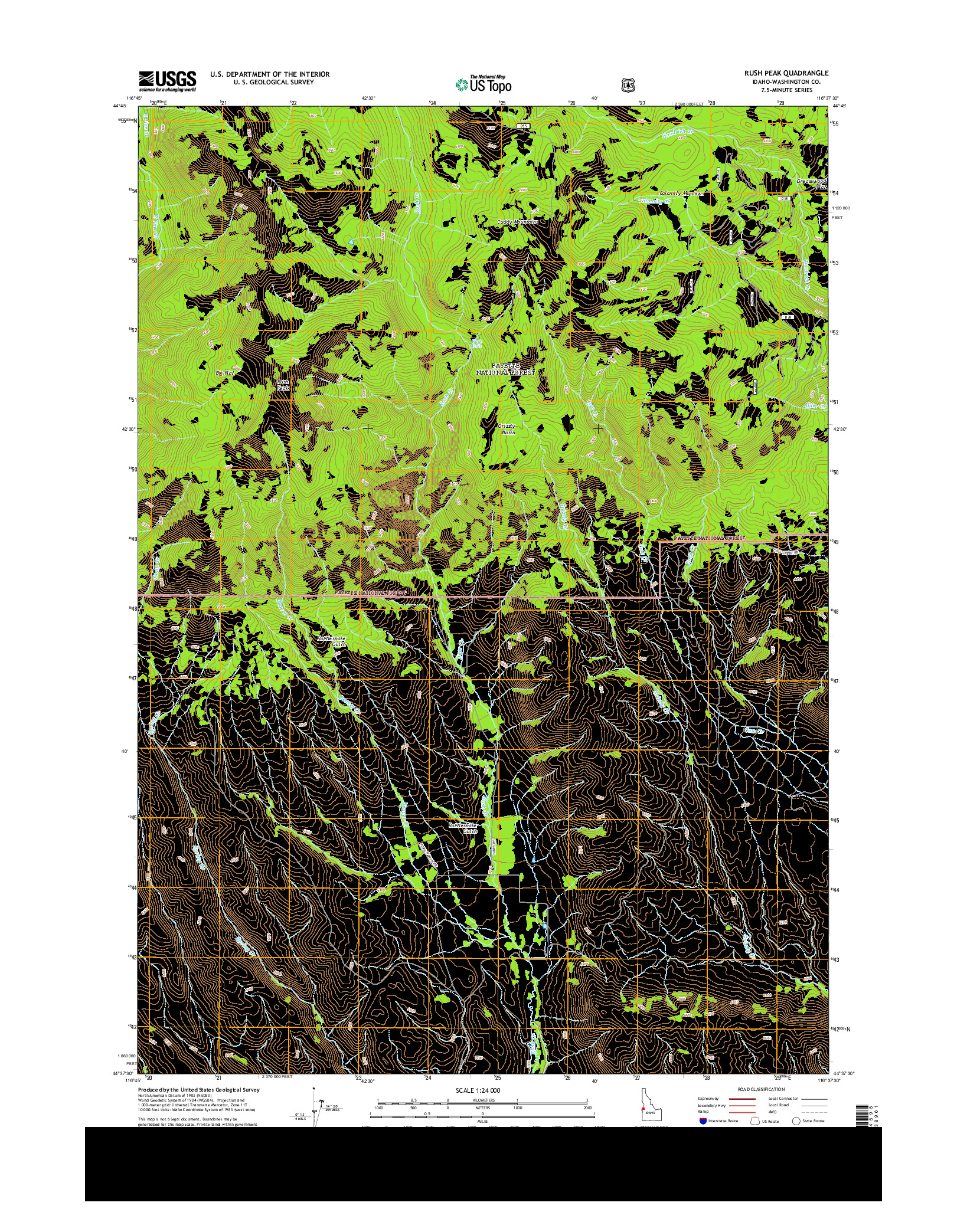 USGS US TOPO 7.5-MINUTE MAP FOR RUSH PEAK, ID 2013