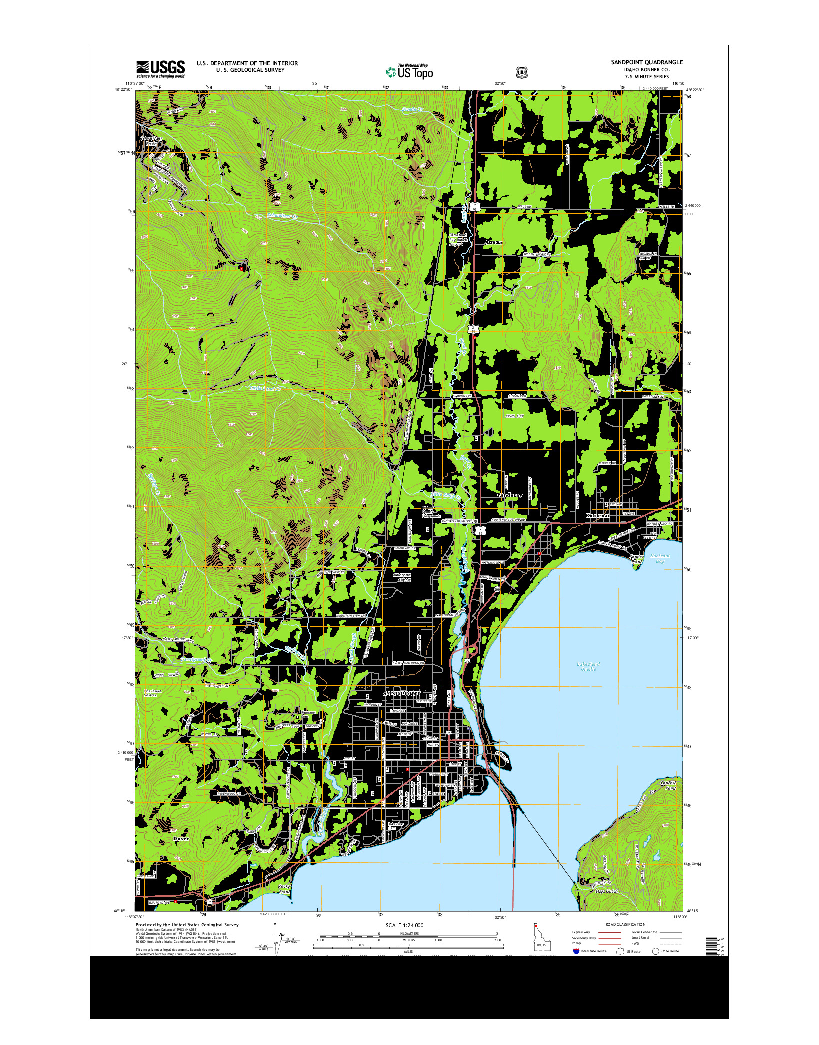 USGS US TOPO 7.5-MINUTE MAP FOR SANDPOINT, ID 2013